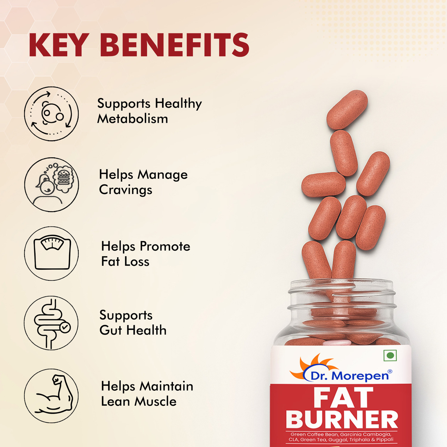 Image of Dr. Morepen Fat Burner with CLA & Garcinia Supports Weight Loss & Fuels Metabolism