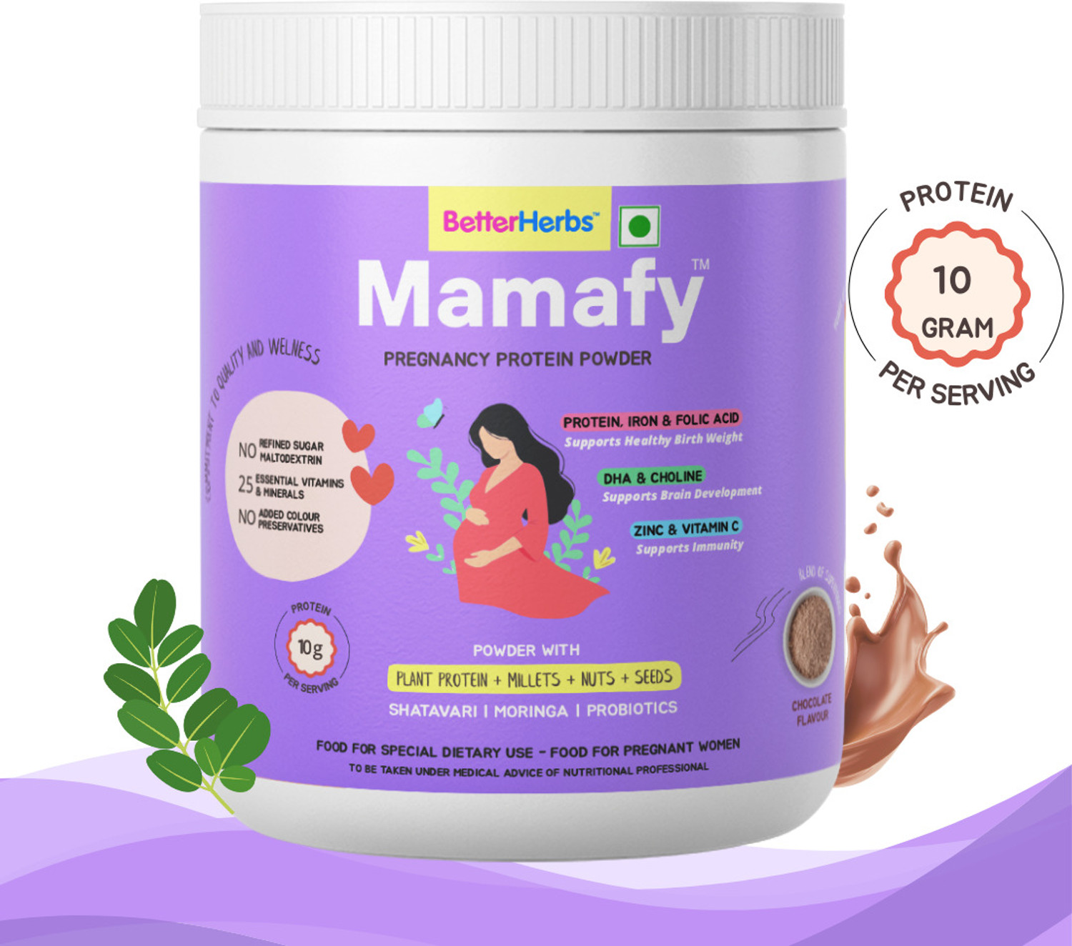 Image of better herbs Mamafy Mother's Nutritional Pregnancy Protein Powder | Chocolate Flavour