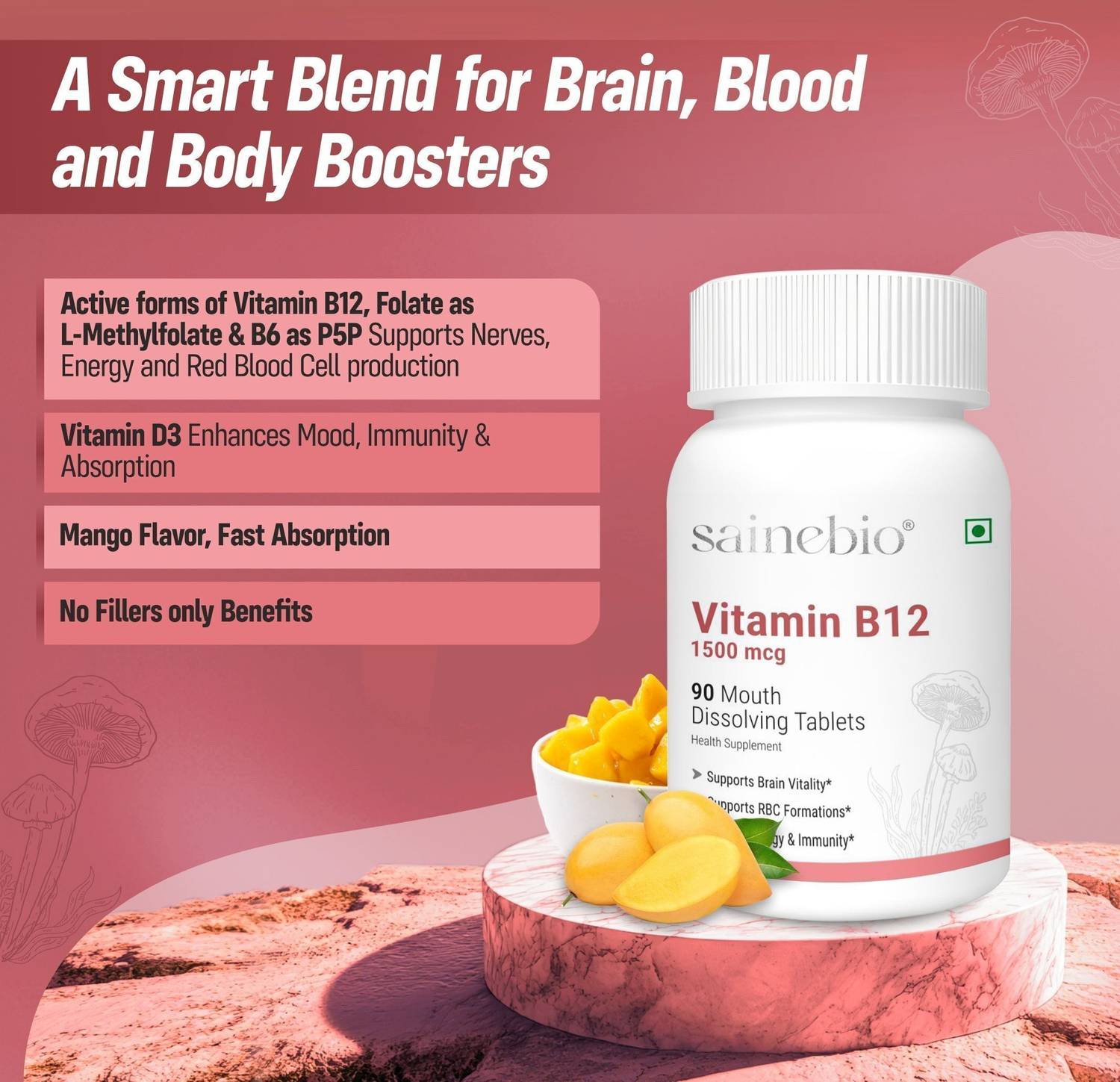 sainebio Vitamin B12 1500 mcg with L-Methylfolate, B6 & D3 - Image 4