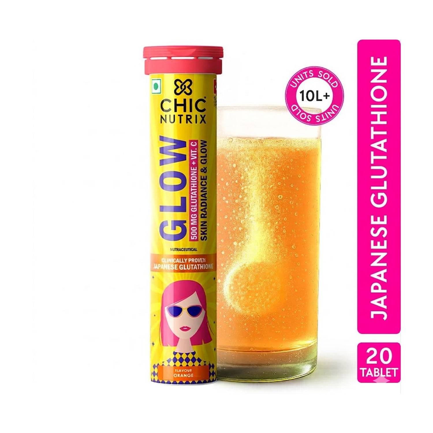 Chicnutrix Glow - 500mg Japanese Glutathione & Vit. C for Glowing & Radiance Skin (Orange) Price in India - Buy Chicnutrix Glow