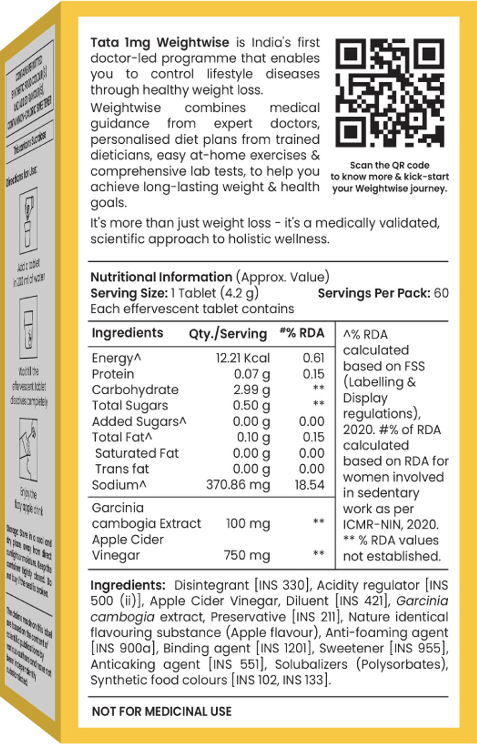 Image of TATA 1mg Apple Cider Vinegar Effervescent Tablets|ACV+Garcinia Cambogia