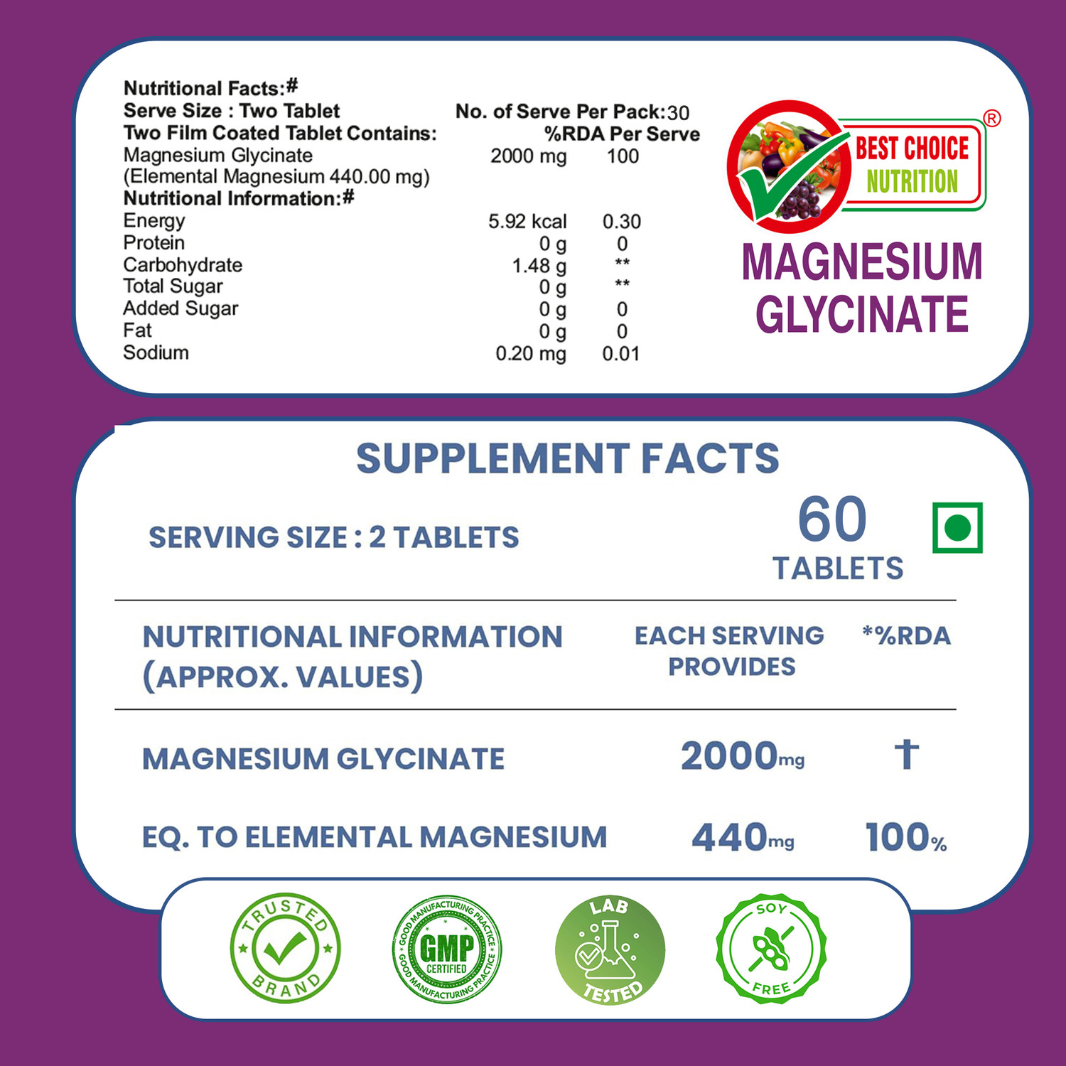 Image of 1DAILYFORMULA BEST CHOICE NUTRITION Magnesium Glycinate Tablets Muscle Recovery, Sleep & Nerve