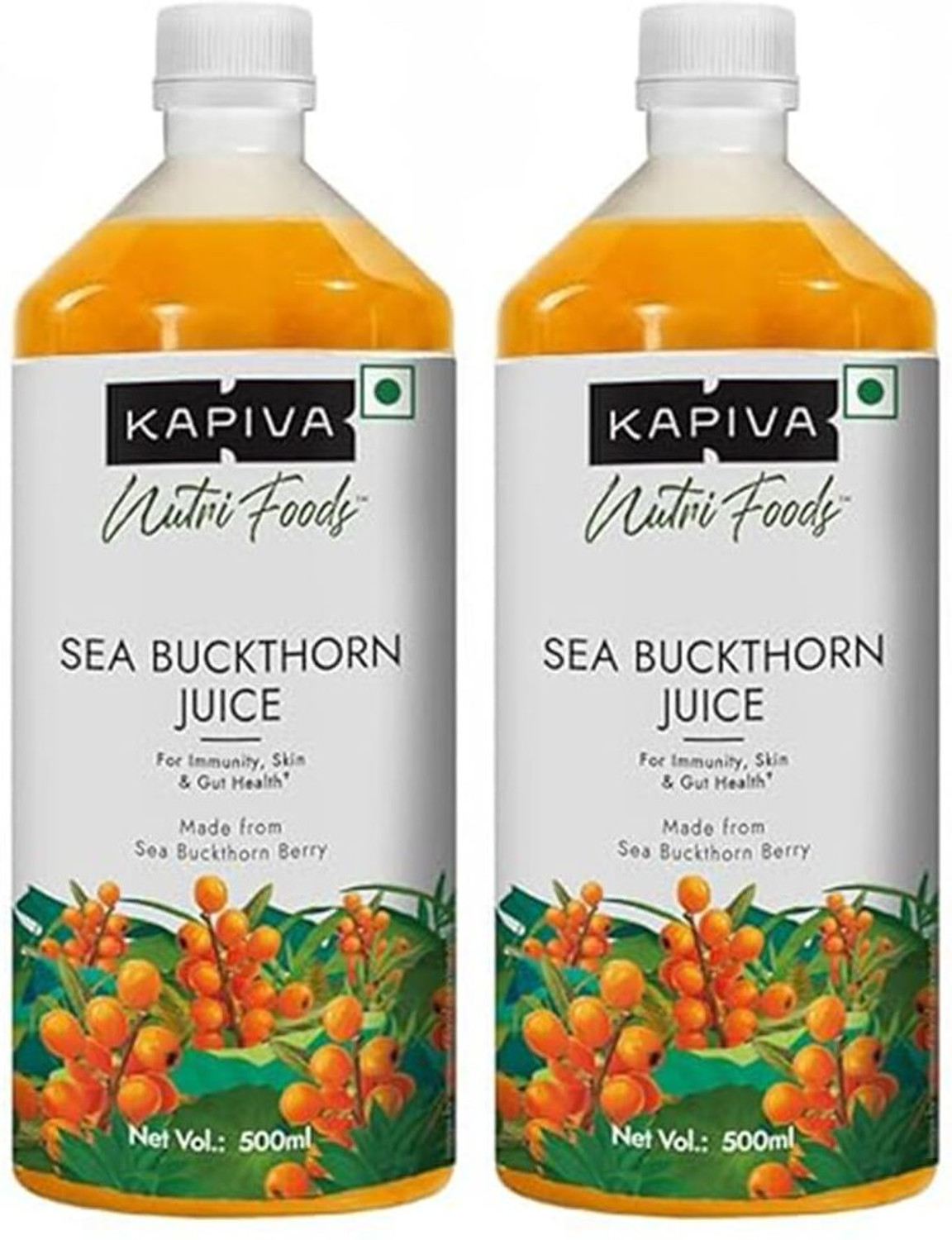 Image of Kapiva Sea Buckthorn Juice 500ml |Omega 7Rich Superfruit |(Pack of 2)(2 x 500 ml)