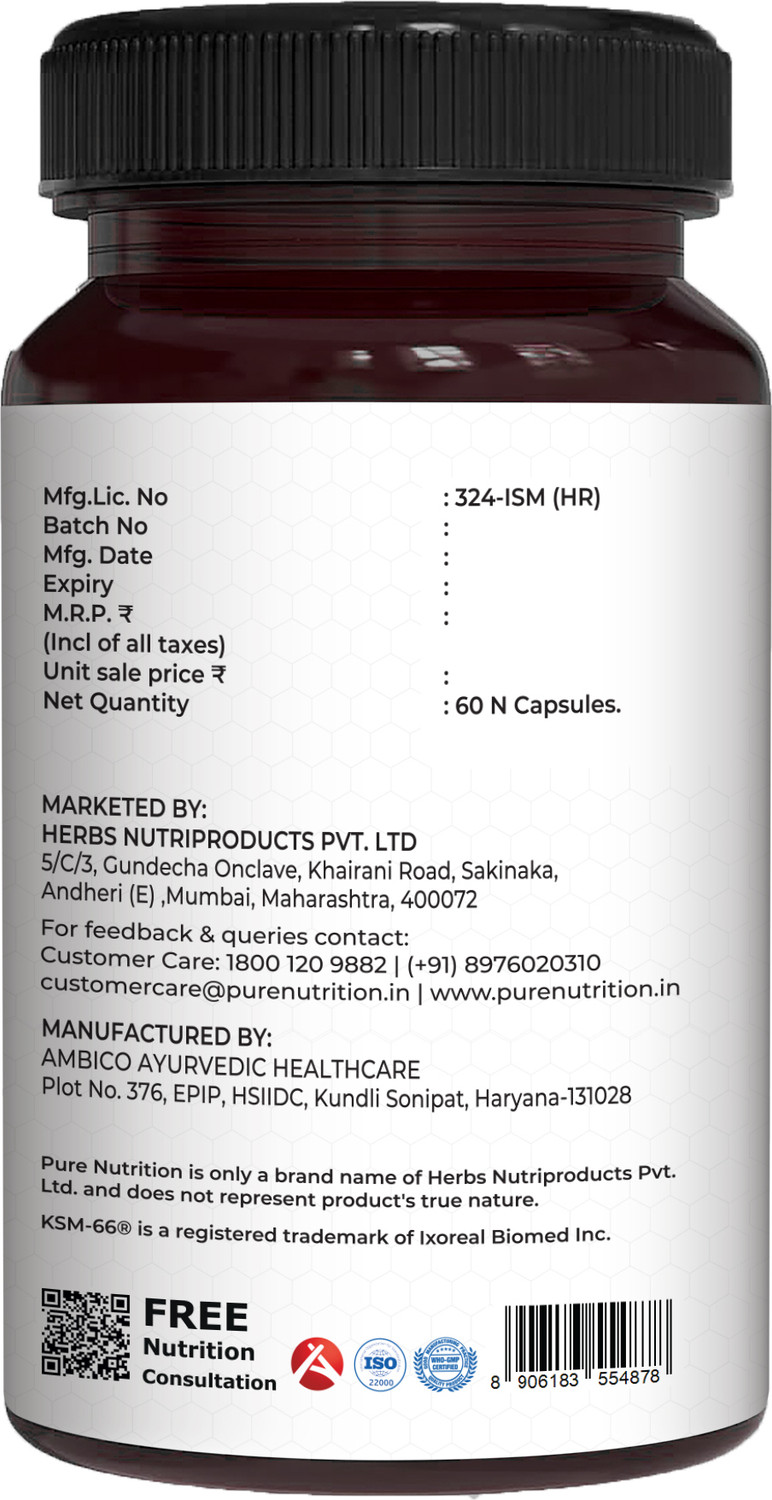 Image of Pure Nutrition KSM-66 Ashwagandha 500mg | Withania Somnifera Root Extract | Stress Support