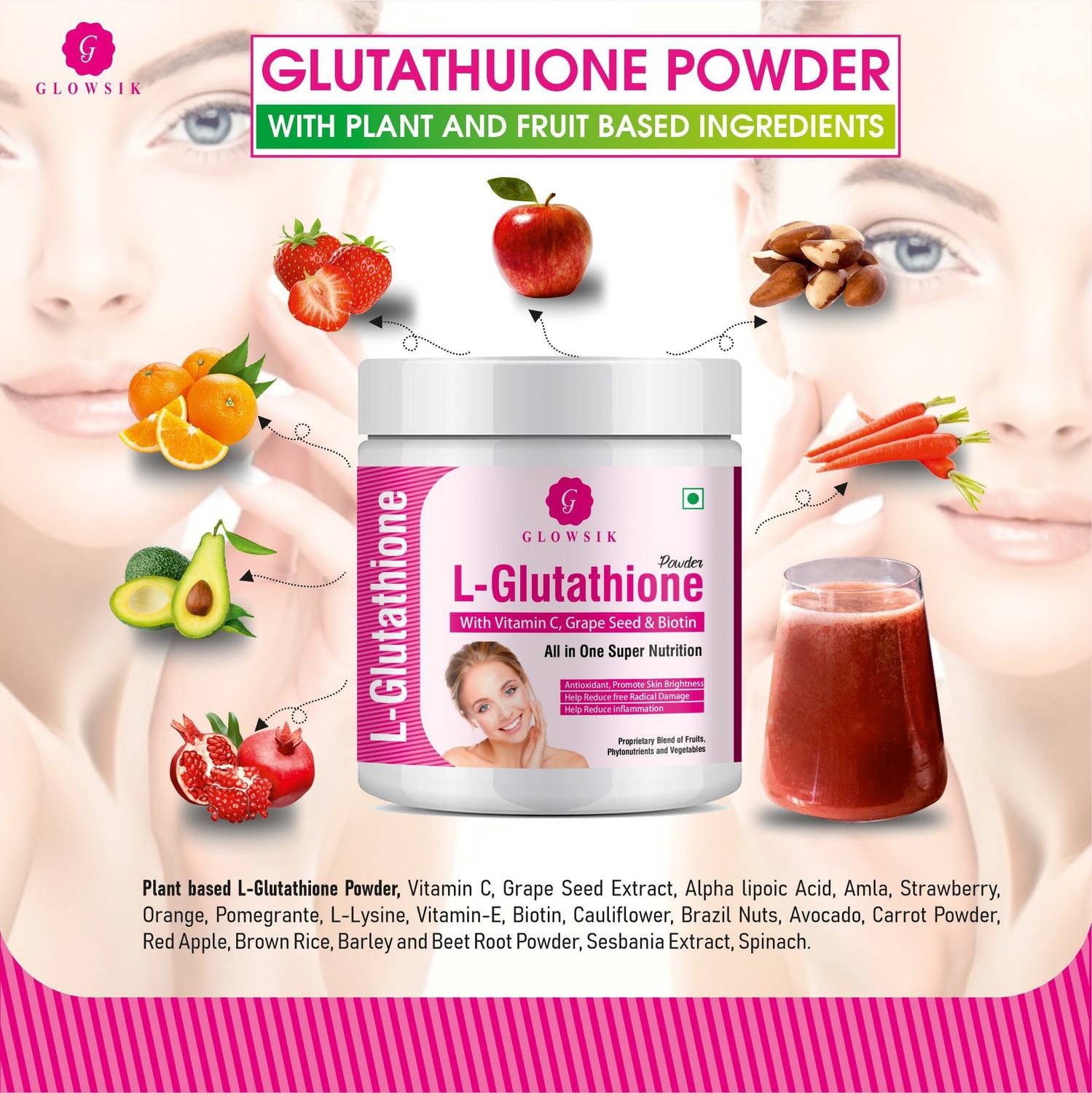 G GLOWSIK L-GLUTATHIONE POWDER FOR HEALTHY & GLOWING SKIN WITH PLANT &  FRUIT EXTRACT Price in India - Buy G GLOWSIK L-GLUTATHIONE POWDER FOR  HEALTHY & GLOWING SKIN WITH PLANT & FRUIT