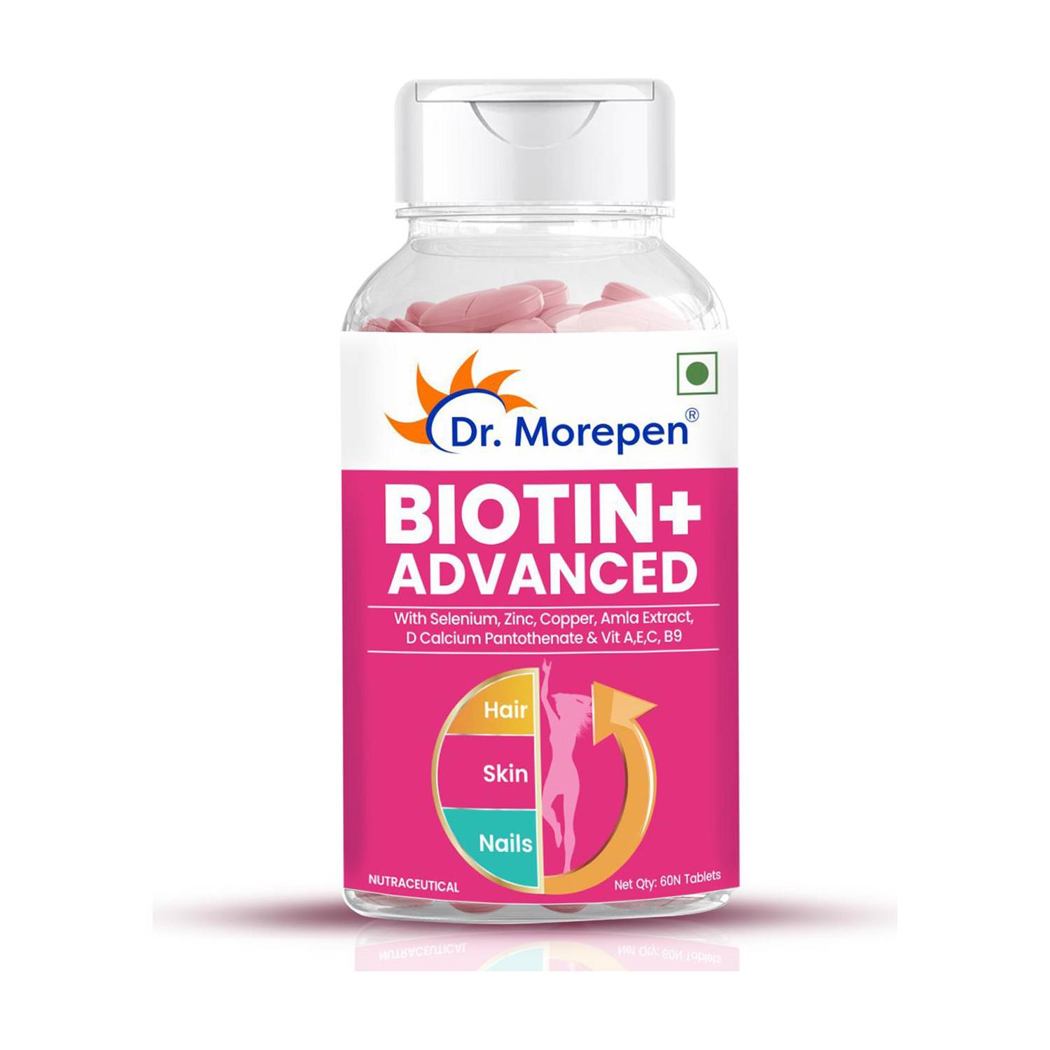 Dr. Morepen Biotin+ For Hair Growth, Skin & Nails | Multivitamins + Natural Extracts