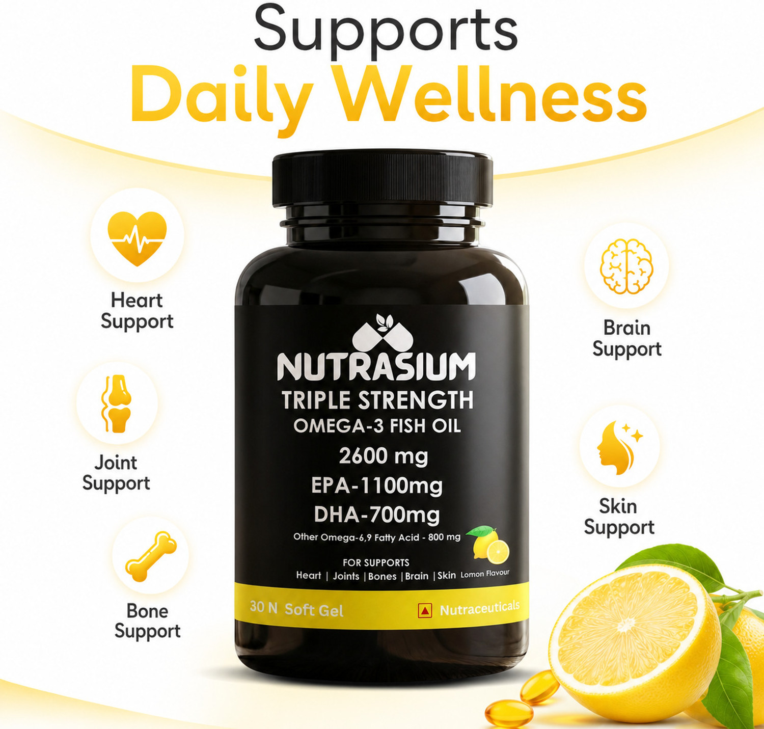 Image of NUTRASIUM Triple Strength Omega-3 Fish Oil | For Support Heart, Joint, Skin, Eyen Health.