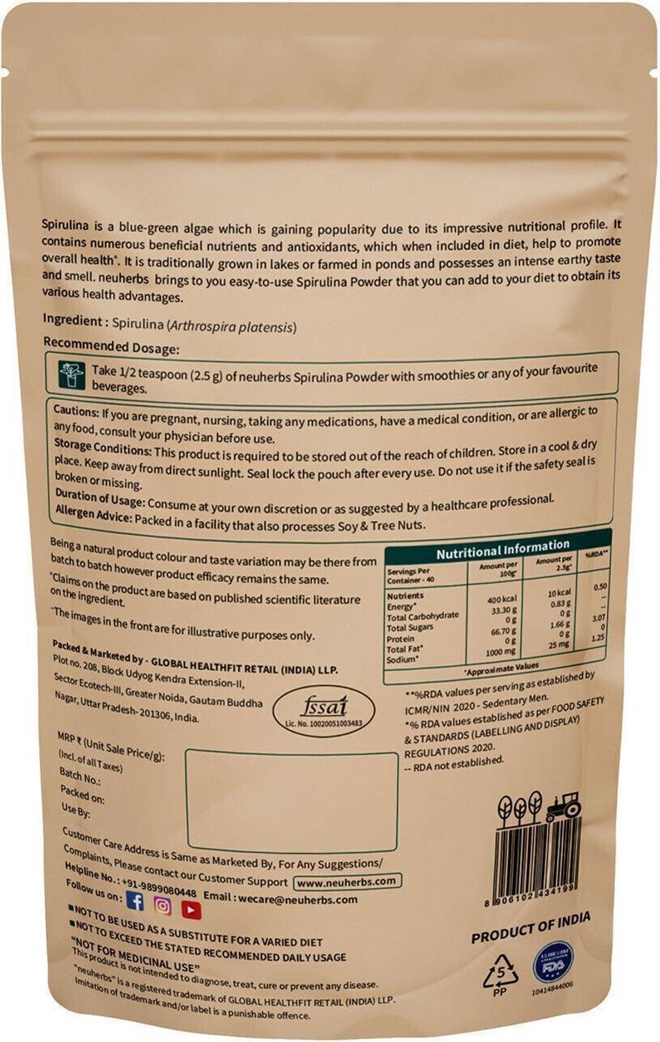 Neuherbs Spirulina Powder 100g - Image 2