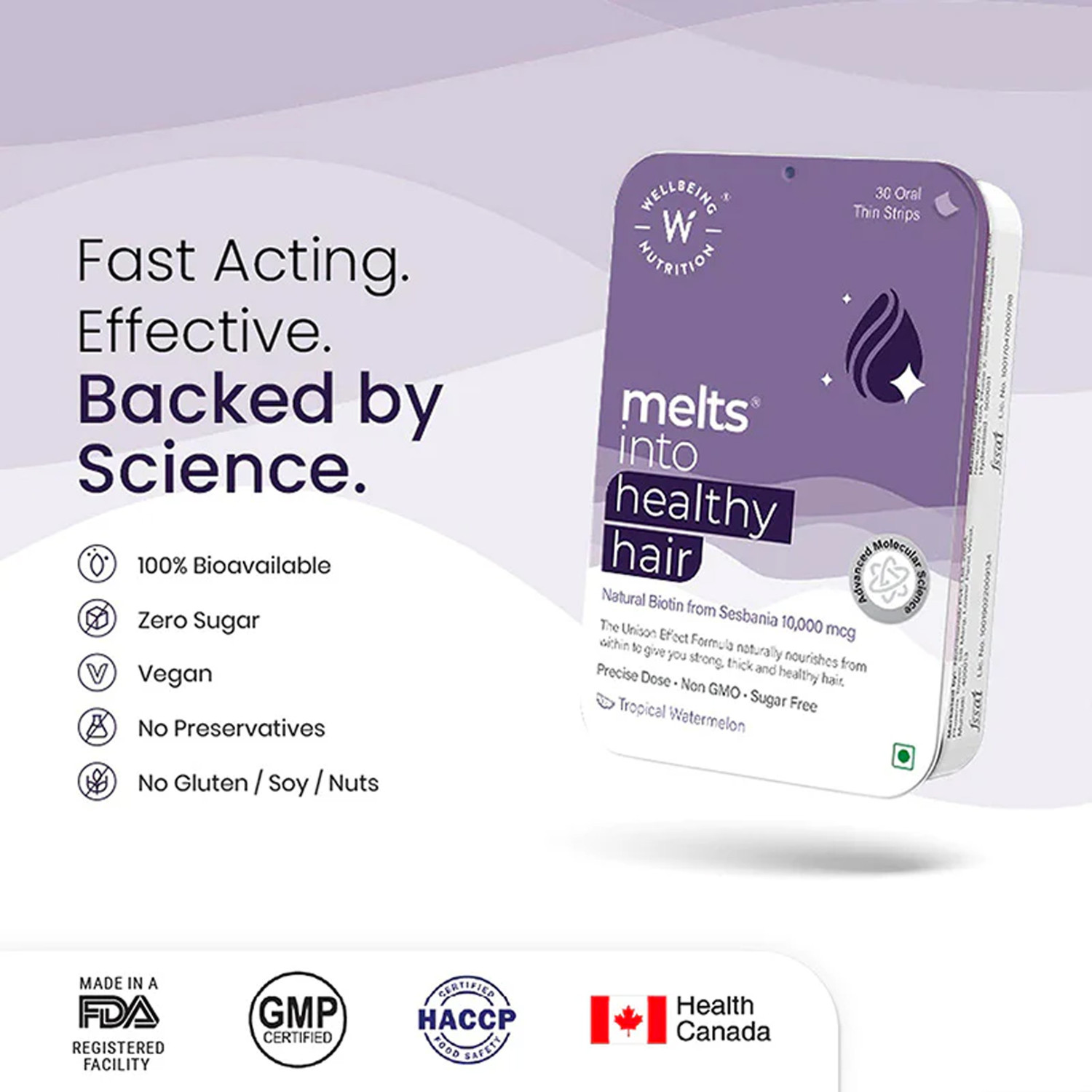 Image of Wellbeing Nutrition Melts Healthy Hair with Plant Based Biotin 4000mcg+ for Hair Nutrition