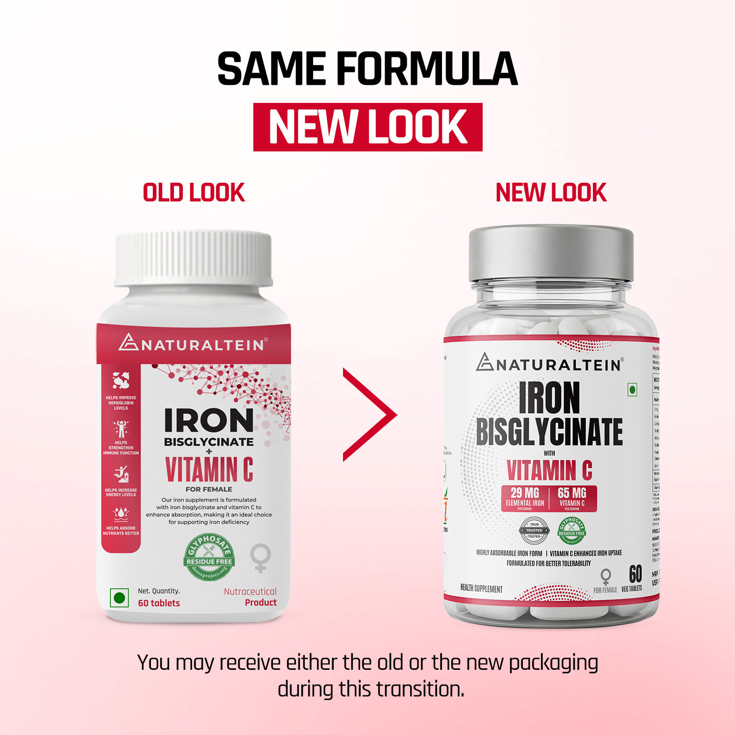 Image of NATURALTEIN Iron Bisglycinate with Vitamin C for Women| Clean & Additive-Free