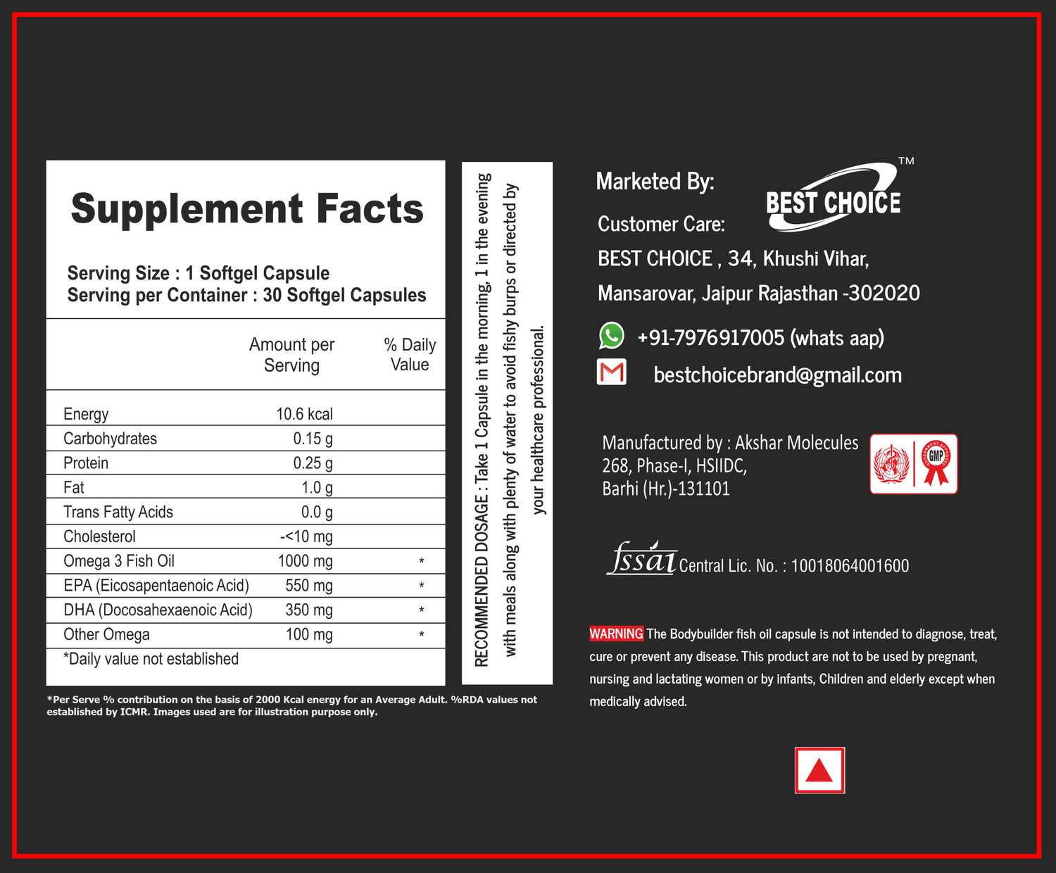 Image of HEALTHPRIME LABS The Bodybuilder Omega 3 Fish Oil 1000mg with EPA+DHA for Heart & Muscle Health