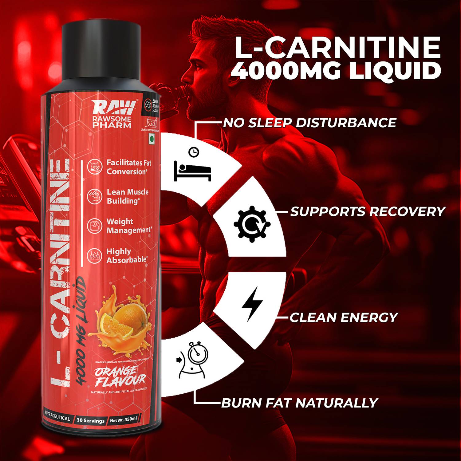 4000 mg l carnitine RAWSOME PHARM Liquid L- Carnitine 4000MG LIQUID, Orange, 30 Servings for  Healthy Weight Loss Price in India