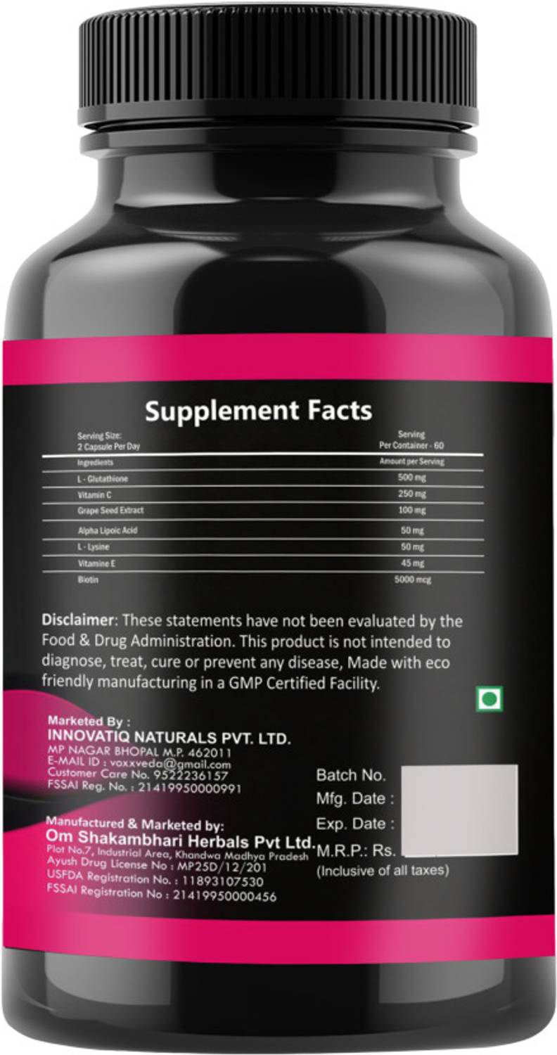 Voxxveda Nutrition L glutathione Skin Whitening Capsule with vitamin C , E & Grape seed Extract Price in India