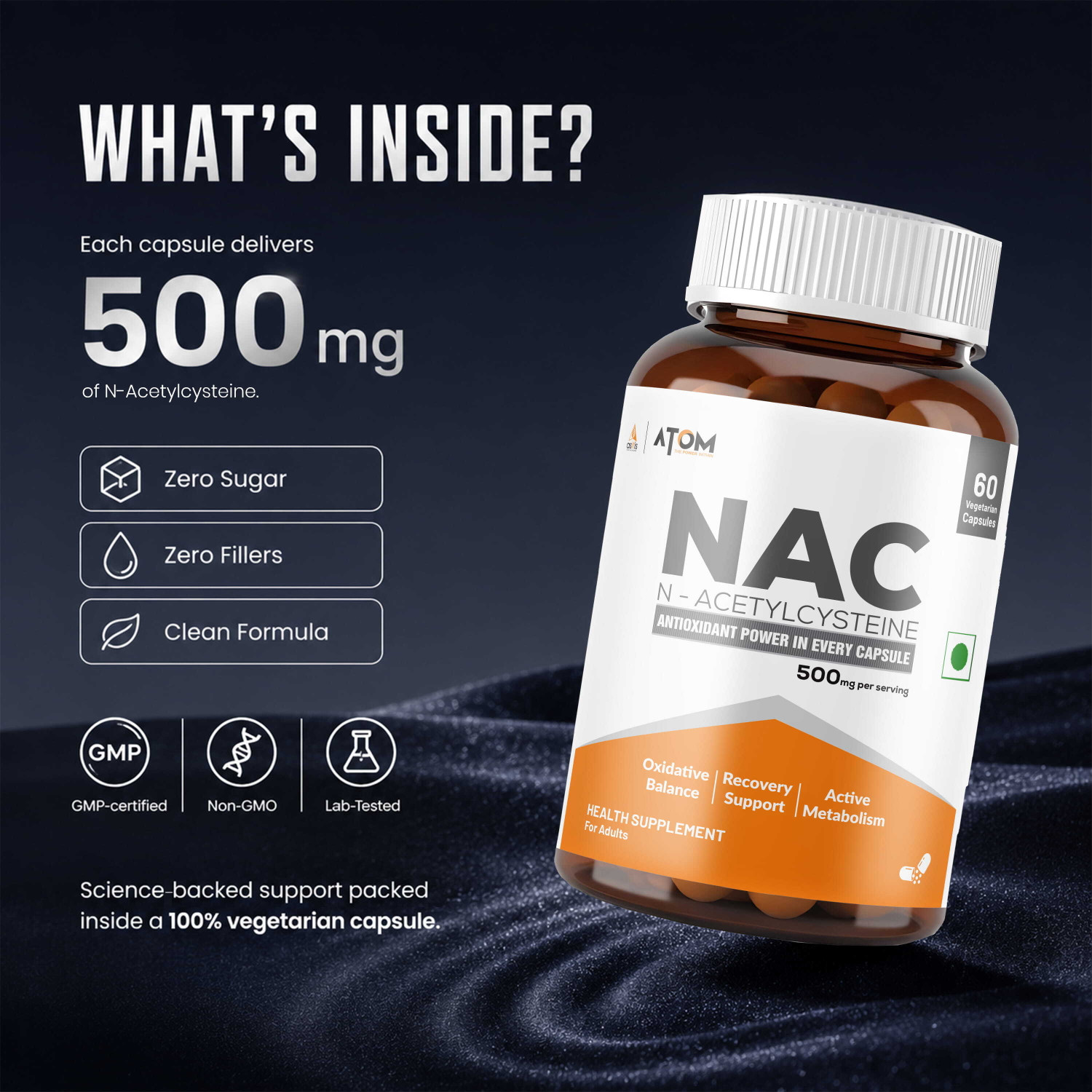 Image of AS-IT-IS Nutrition ATOM NAC (N-Acetylcysteine) 500mg I Antioxidant Support for Overall Health