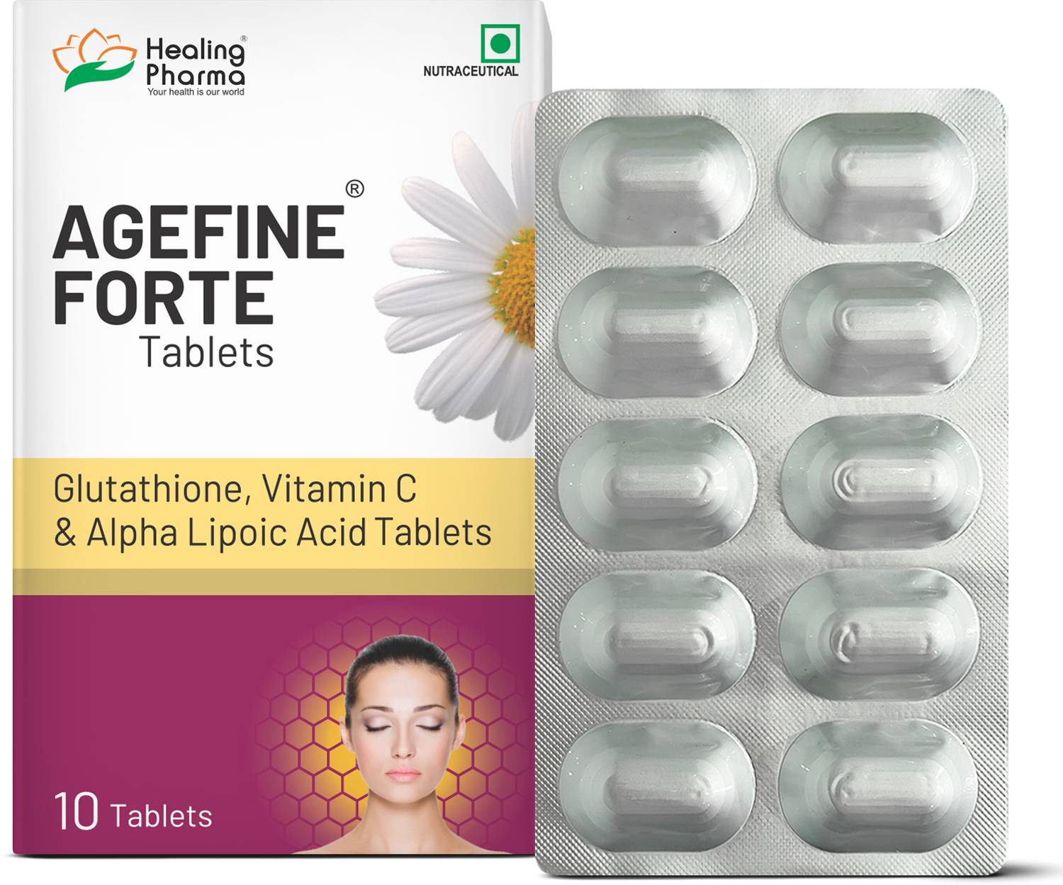 healing pharma Agefine Forte Vitamin C & Glutathione Tablets for Skin Whitening