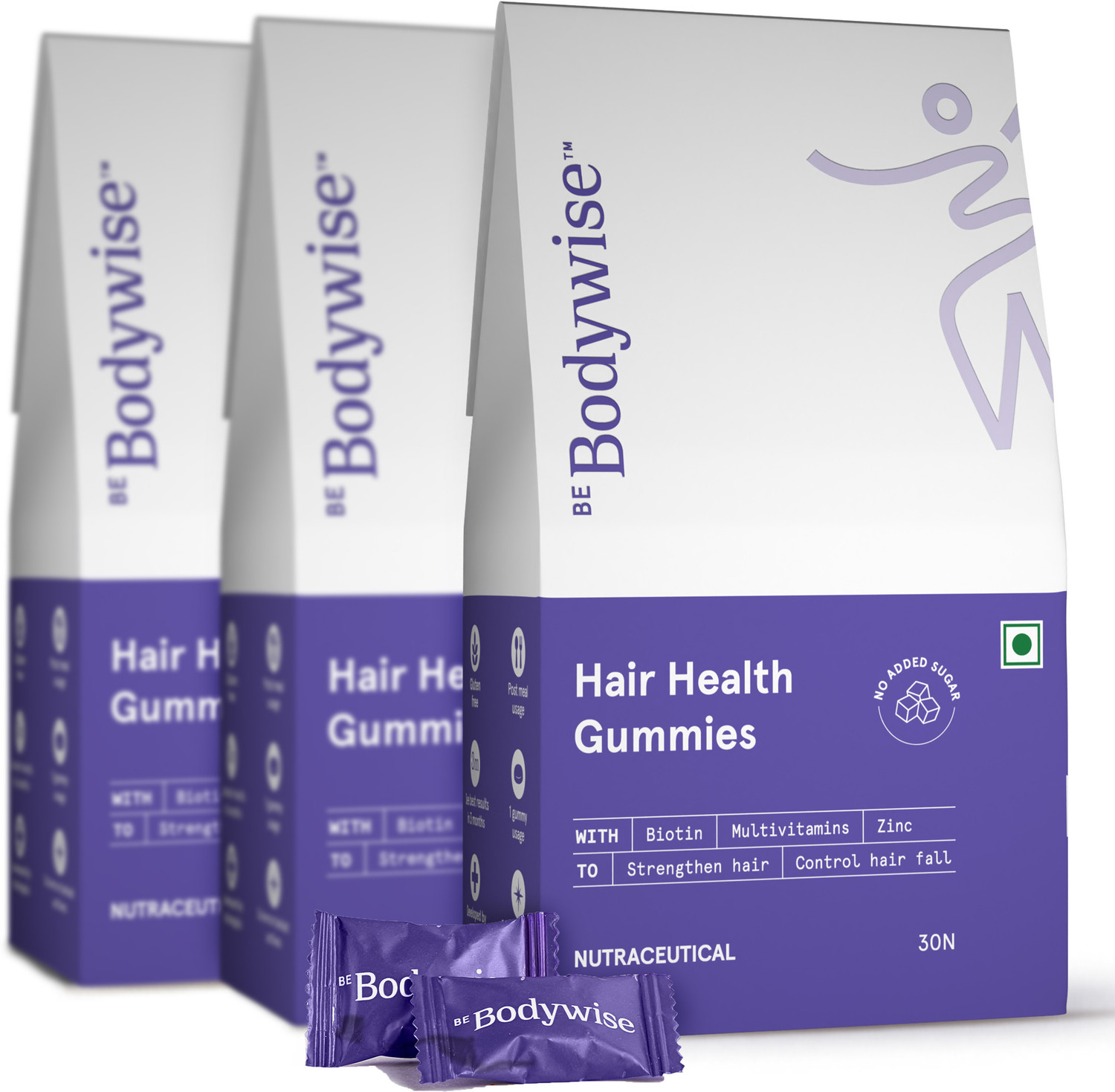 Image of Be Bodywise 30 mcg Biotin Hair Gummies |3 Months Pack| Stronger Hair &Nails|No Added Sugar