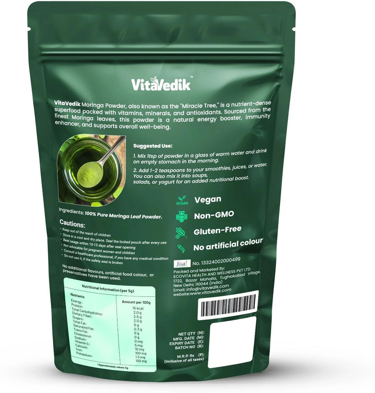 Image of VitaVedik Moringa Powder 200gm | 100% Pure & Natural | Superfood for Immunity & Energy