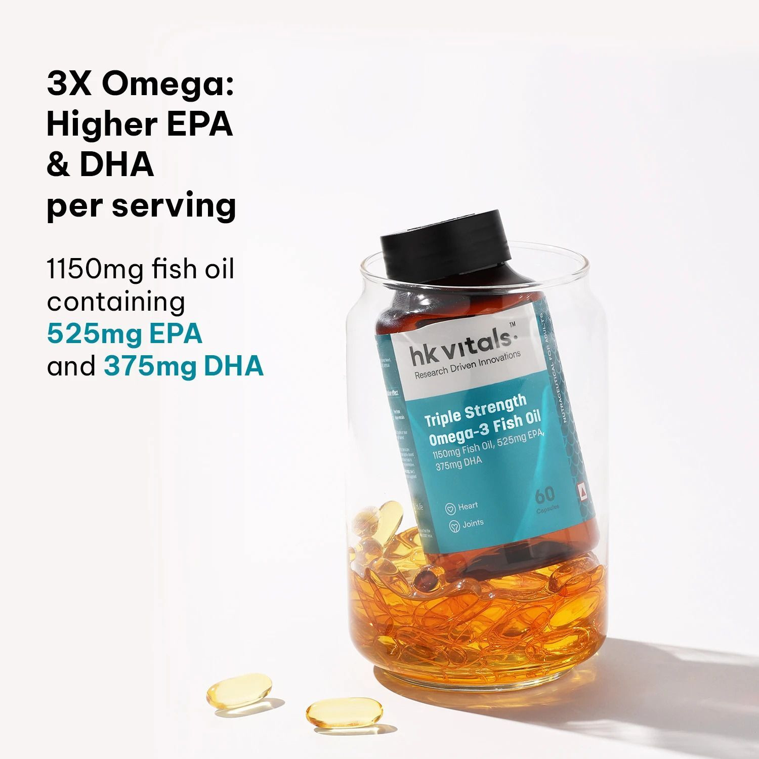 Image of HEALTHKART HK Vitals Triple Strength Omega-3 Fish Oil, 525 mg EPA & 375 mg DHA