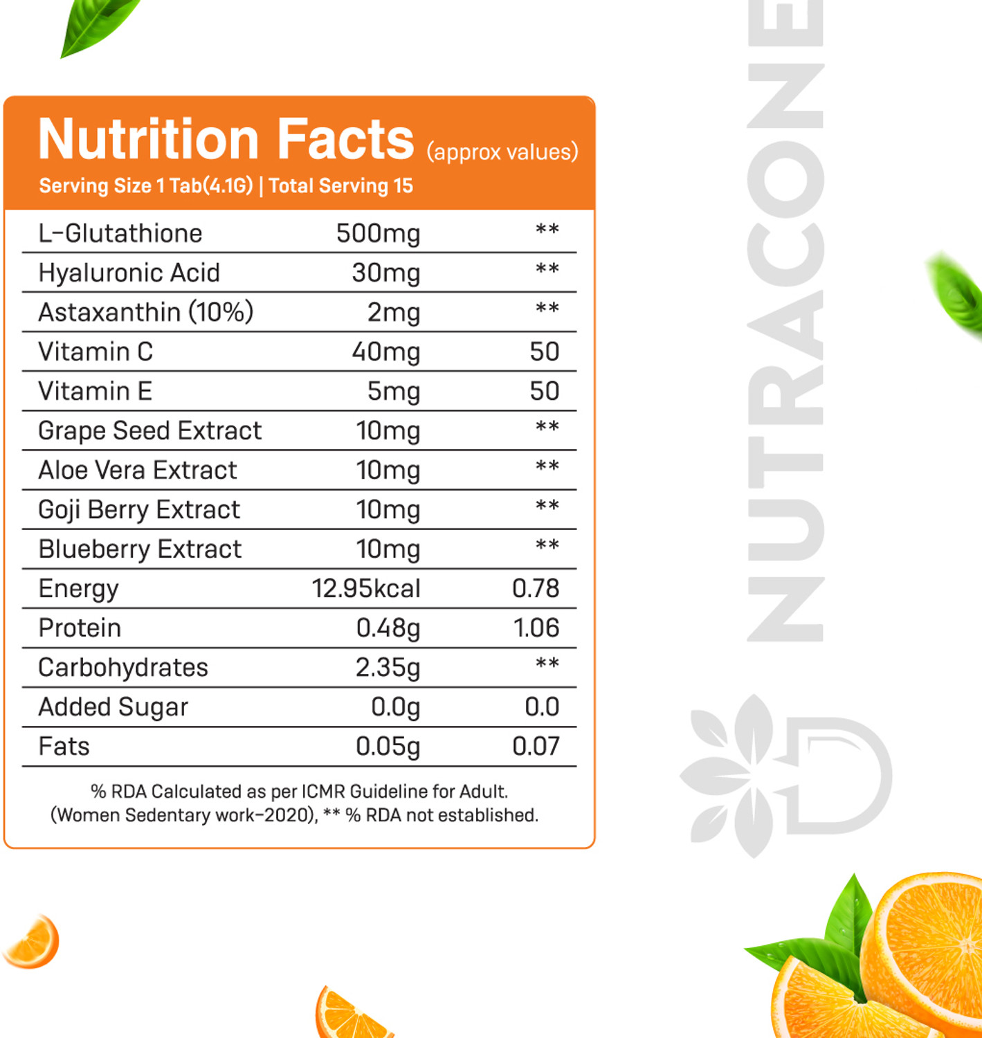 Image of NUTRACONE Glutathione,Hyaluronic Acid Effervescent Tablets-Skin Glow,Brightening,Hydration
