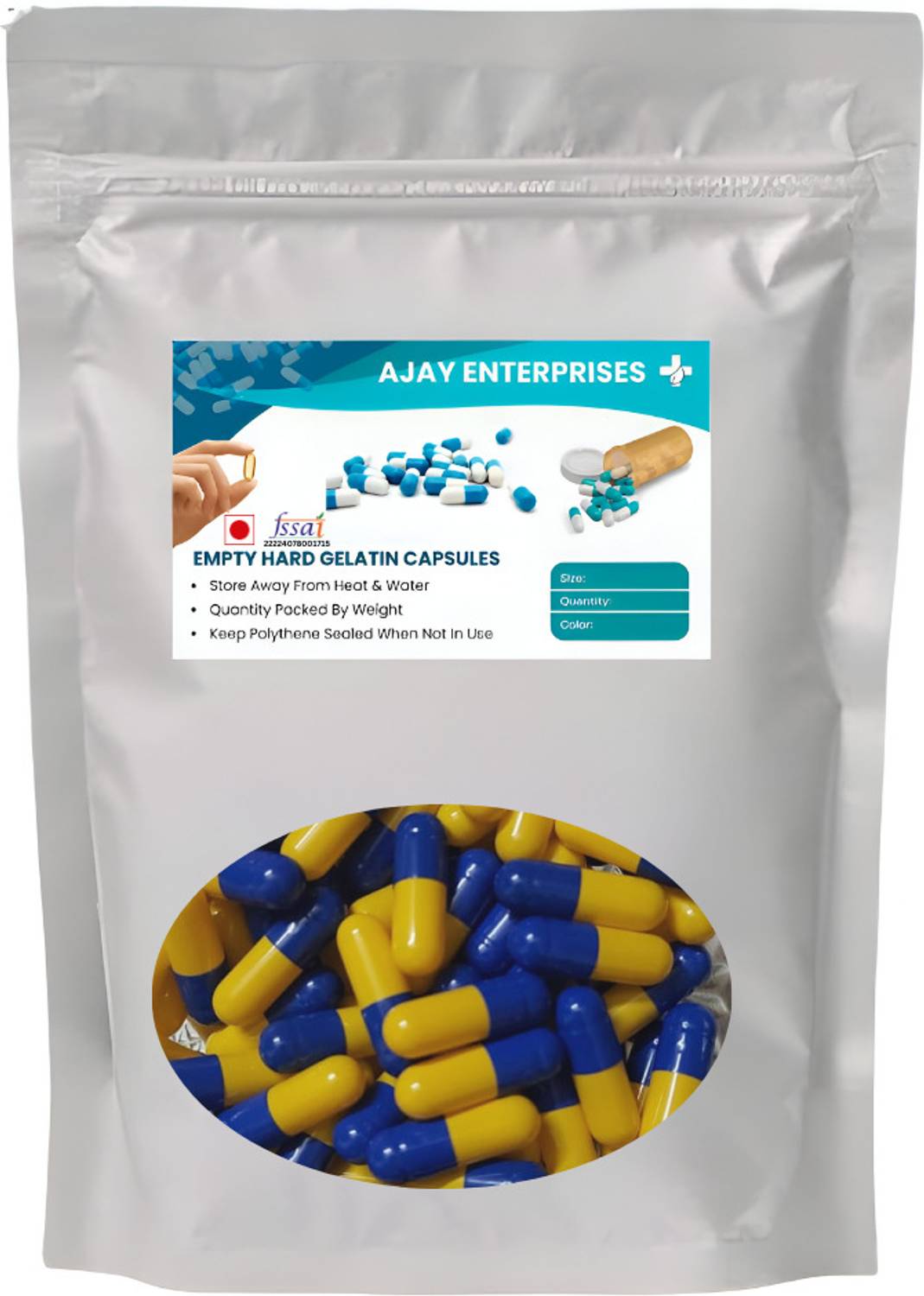 Ajay Enterprises Empty Gelatin Capsules Pharma Raw Materials (Yellow,Blue(Size 0)1000Pieces)