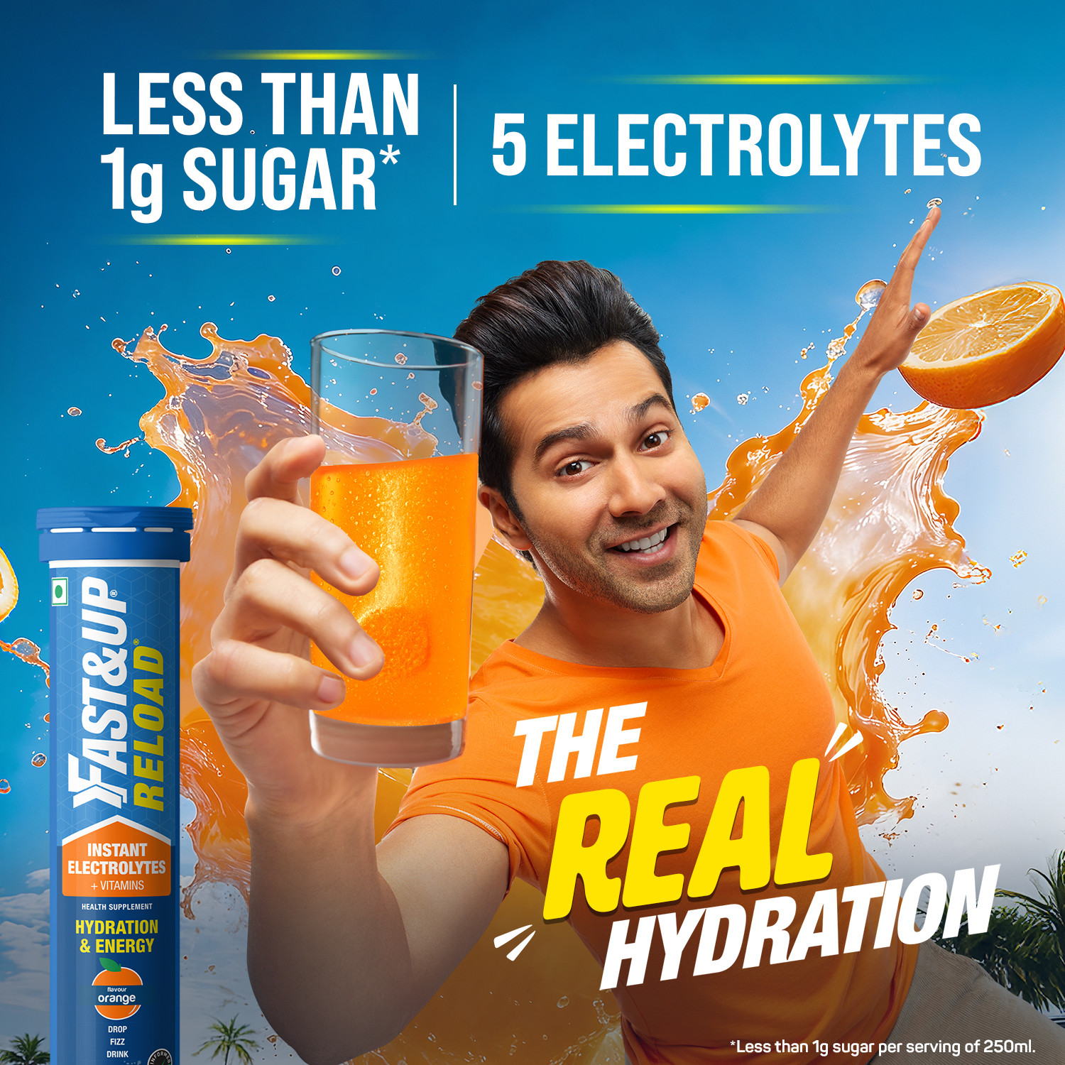 Image of FAST&UP Reload Instant Electrolyte Energy Drink, 20 Effervescent Tablets, Orange Flavor