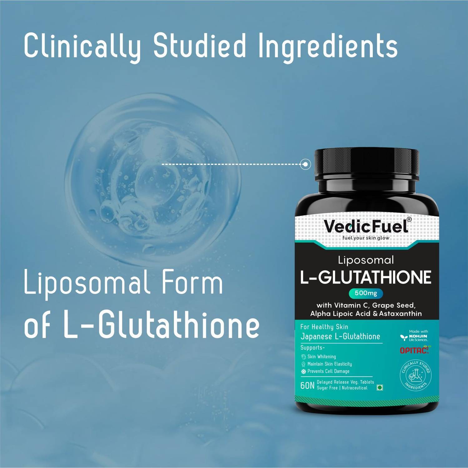 kohjin life sciences glutathione VedicFuel L-Glutathione Tablet For Glowing Skin & Reduce Pigmentation For Men & Women Price in India