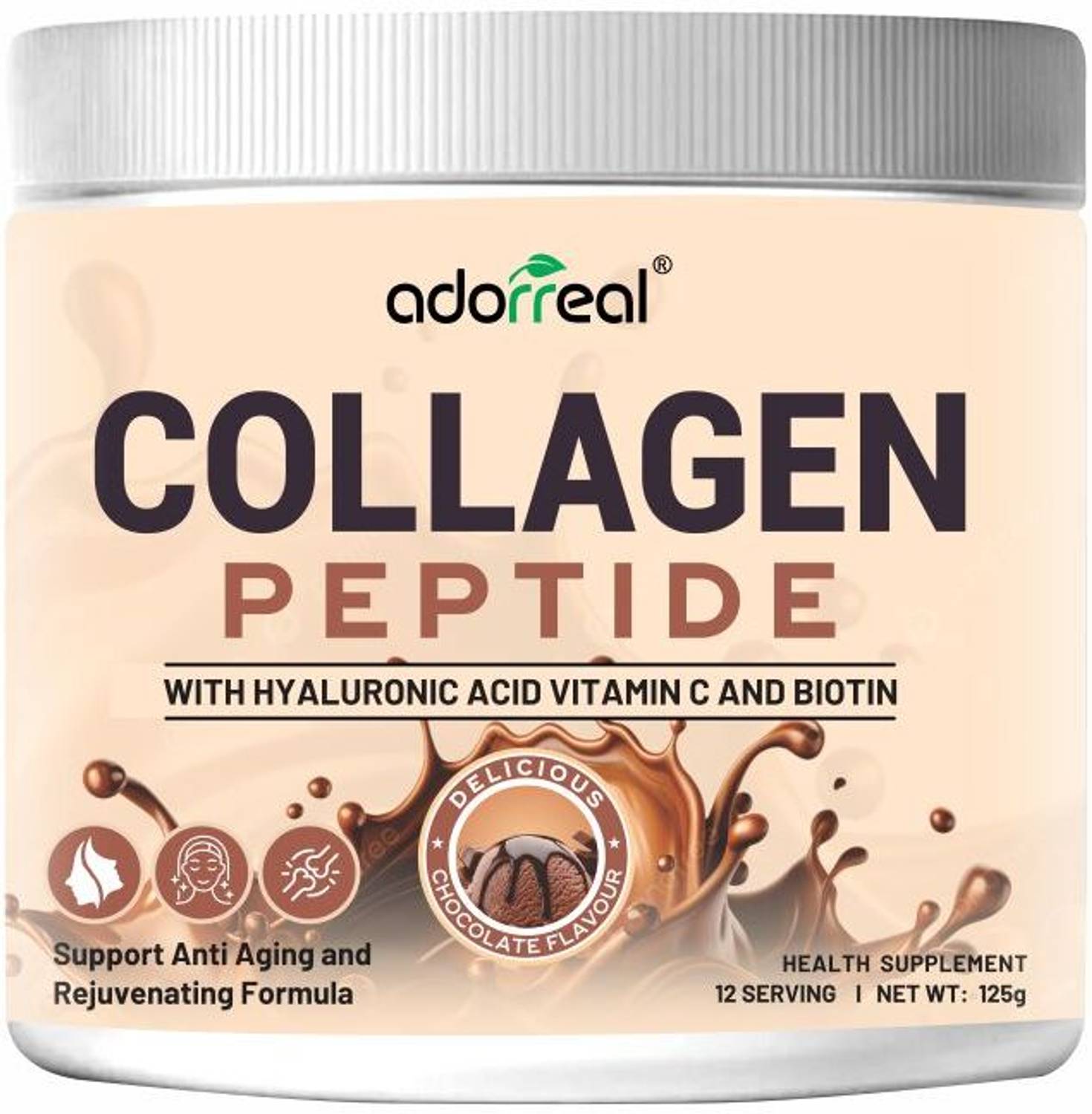 Adorreal Collagen Peptide Powder with Hyaluronic Acid, Vitamin C & Biotin