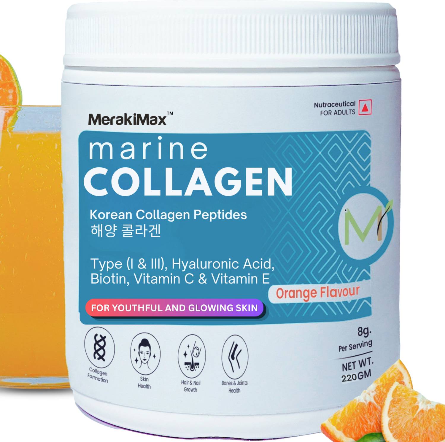 Meraki Max KOREAN COLLAGEN Anti Ageing Skin Glow Hair Vit C,E & B