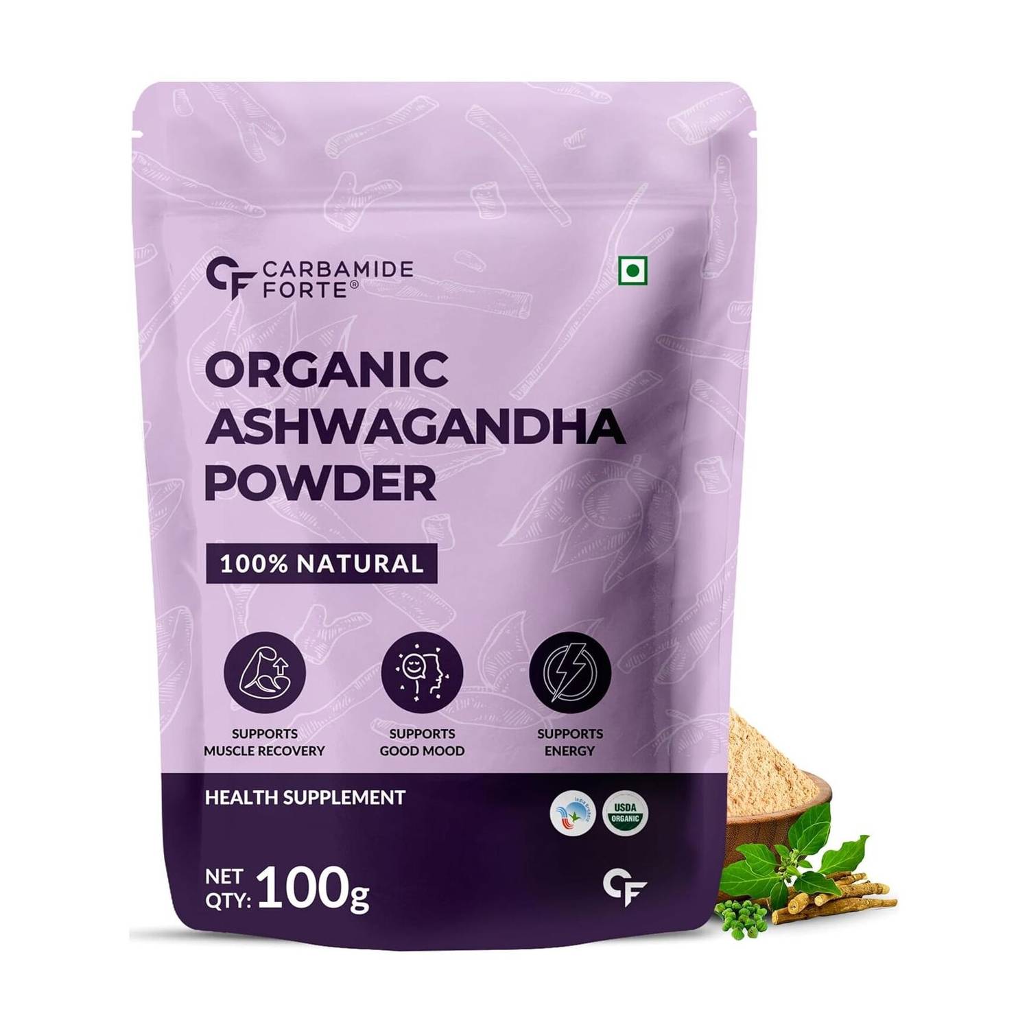 CARBAMIDE FORTE 100% Organic Ashwagandha Powder for Vitality, Strength & Stress Management