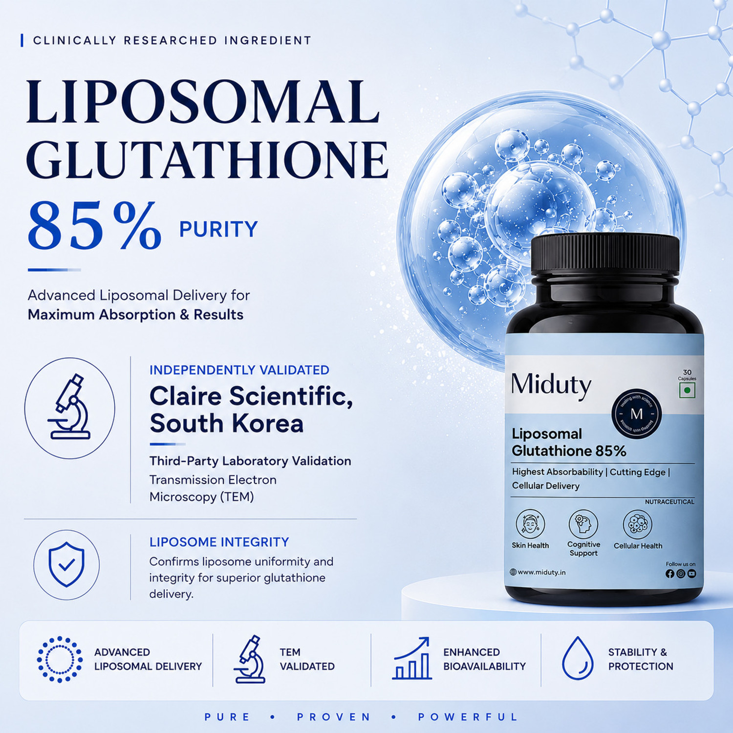 Image of Miduty Liposomal Glutathione 85% - Skin Whitening - Anti-aging-Lipoglow-High Absorption