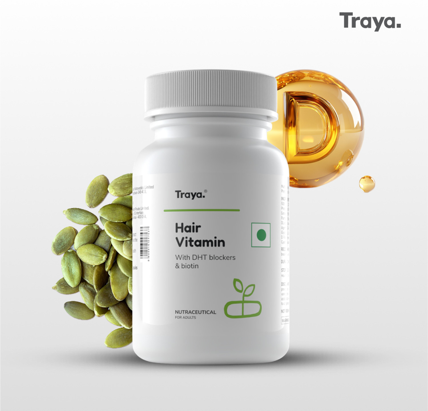 Image of Traya Hair Vitamins with Biotin, Omega 3, Vitamin A, C, D, E, B9, B12 for Hair Growth
