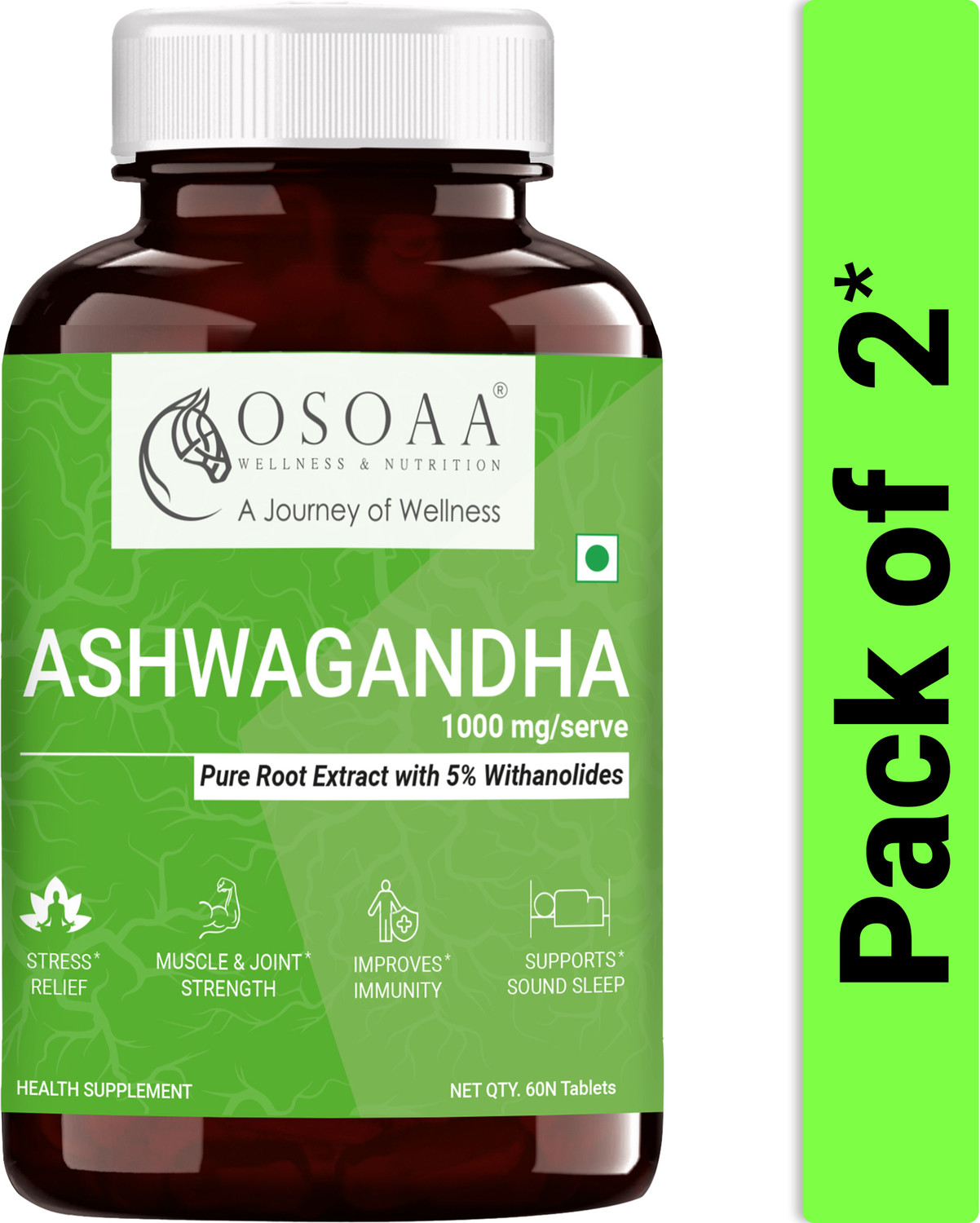 Image of Osoaa Root Extract Ashwagandha with 5% Withanolides Ayurvedic Tablets Stress Relief
