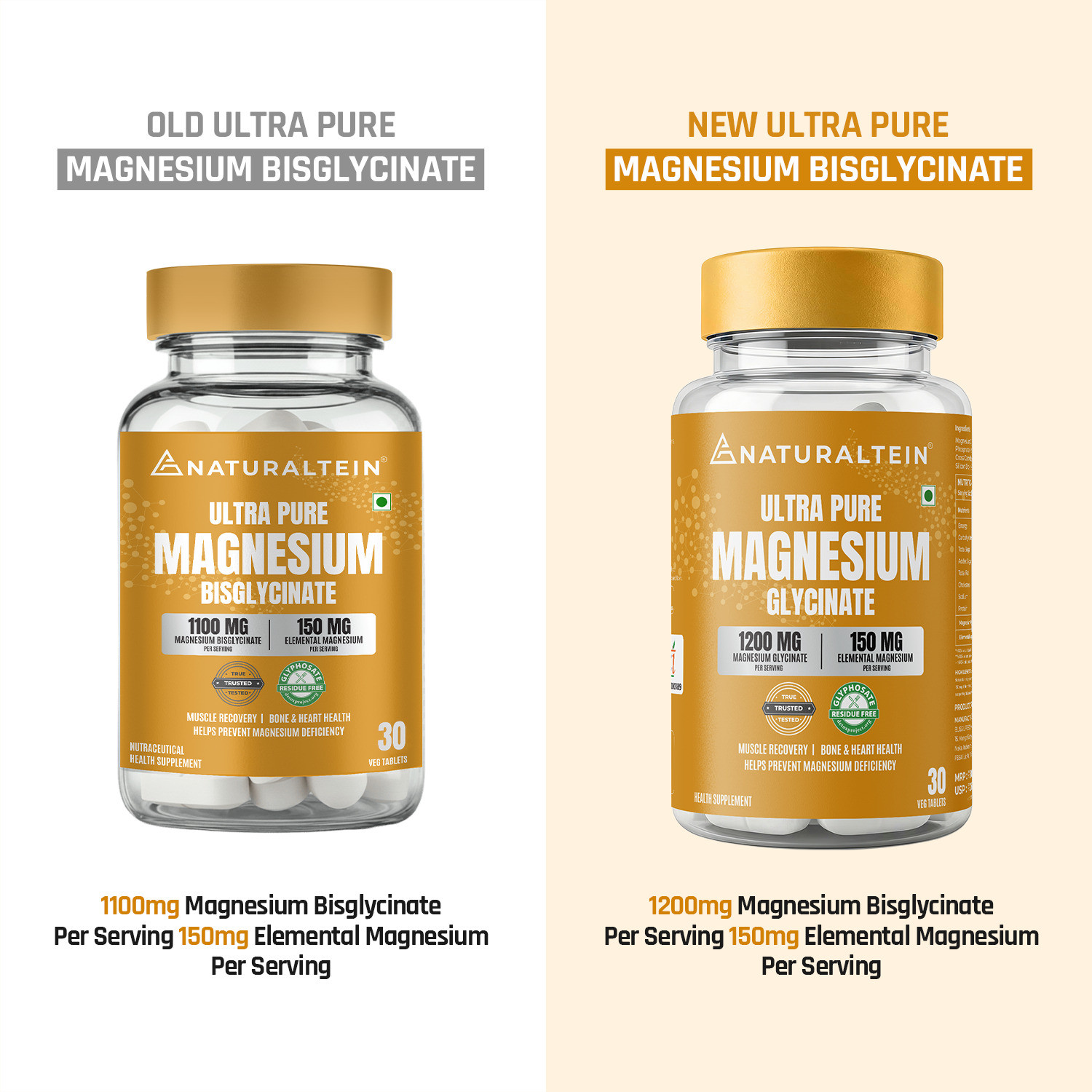 Image of NATURALTEIN Magnesium glycinate 1200mg Sleep, Brain, Muscle & Heart Support