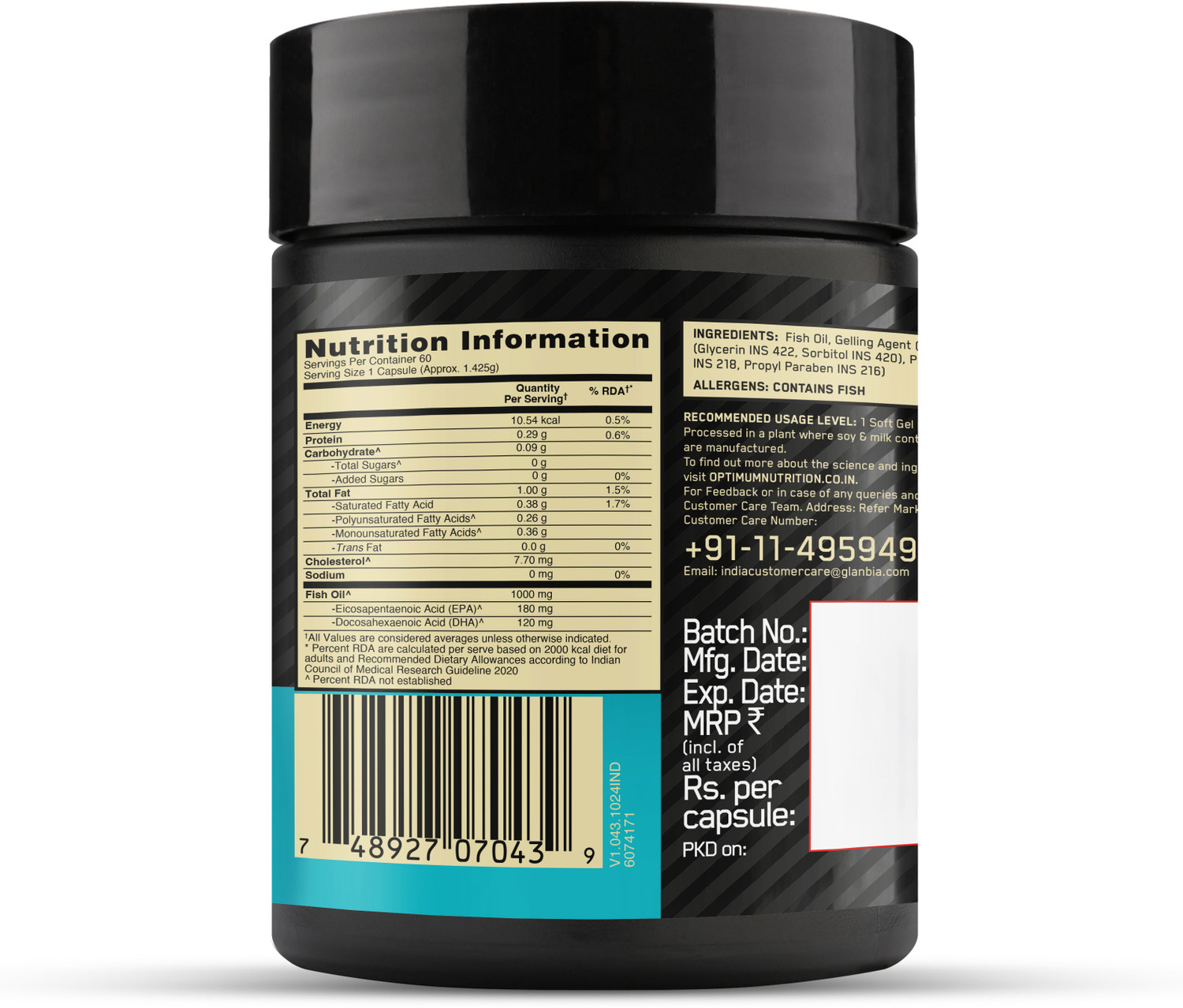 Image of Optimum Nutrition Fish Oil - 60 Capsules, 1000 mg Fish Oil, 180 mg EPA, 120mg DHA (Pack of 2) (2 x 30 Capsules)