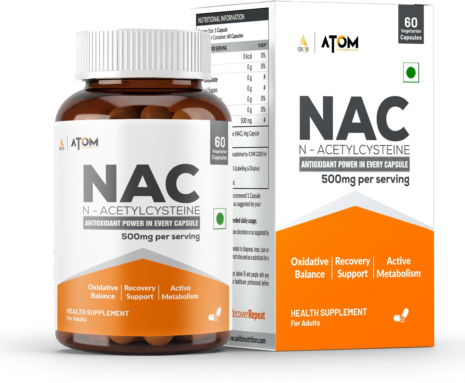 Image of AS-IT-IS Nutrition ATOM NAC (N-Acetylcysteine) 500mg I Antioxidant Support for Overall Health