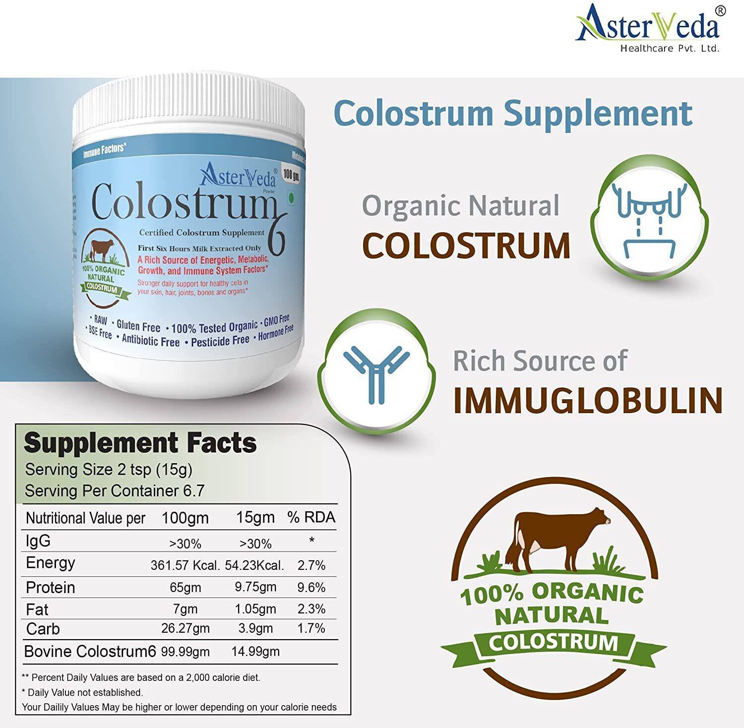 Asterveda Organic Gir Cow A2 Colostrum Powder Freeze Dried - Image 4