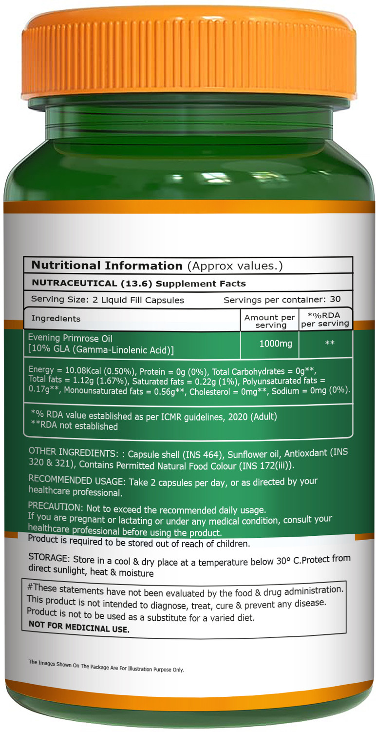 Image of Pure Nutrition Evening Primrose Oil 1000mg Capsules with GLA - Supports Skin & Hormonal Balance