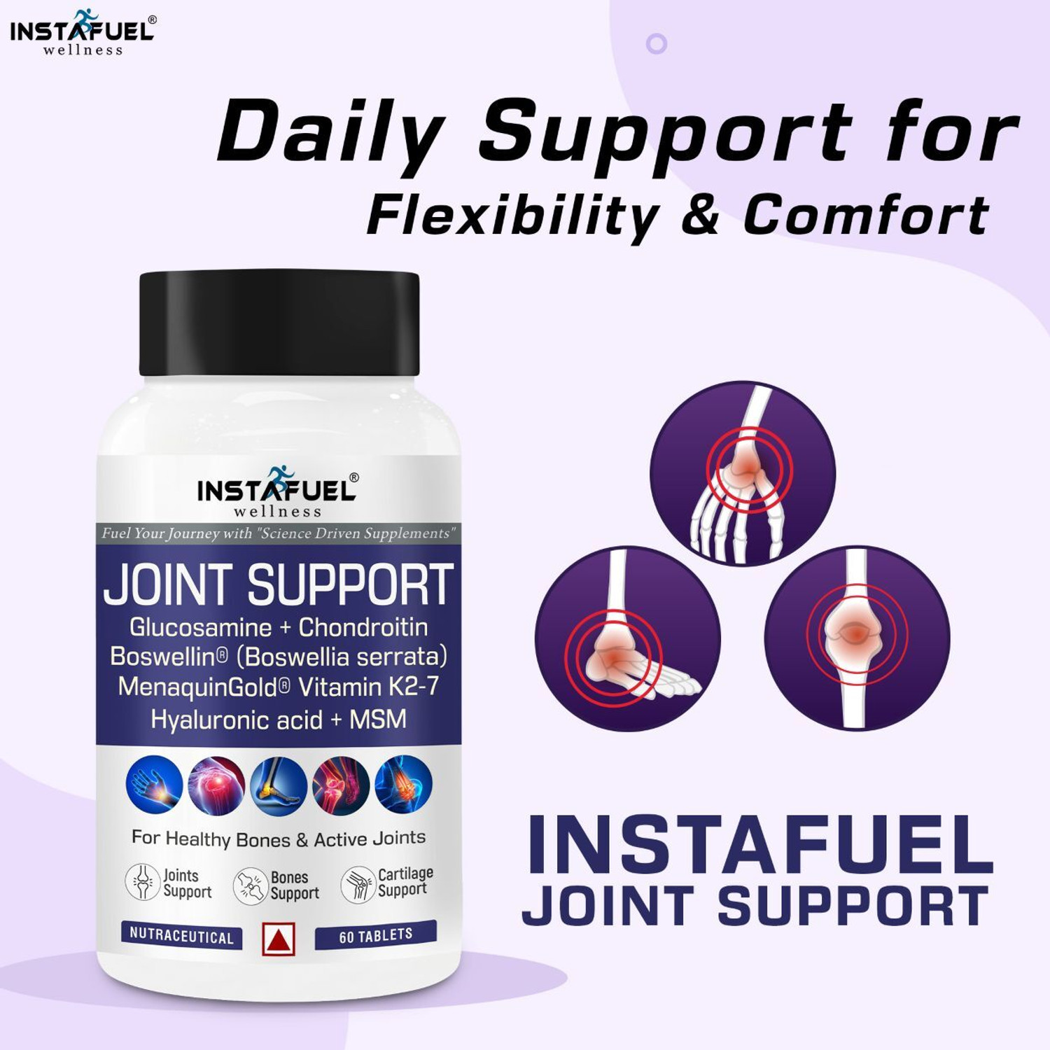Image of INSTAFUEL Joint Support Supplement | Glucosamine Chondroitin MSM Boswellia for Flexibilty