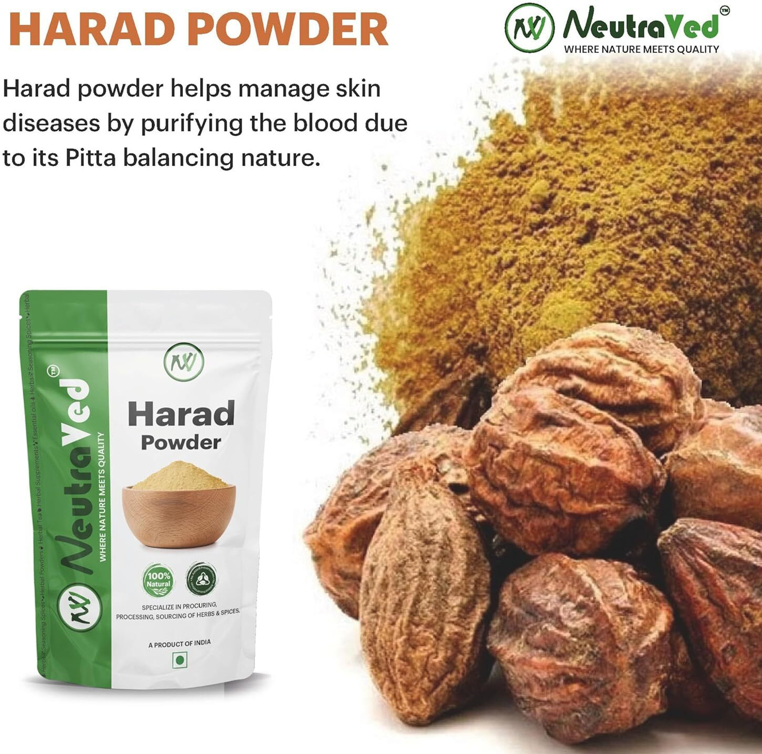 Image of NeutraVed Natural Harad Powder Haritaki Fruit Powder Terminalia Chebula
