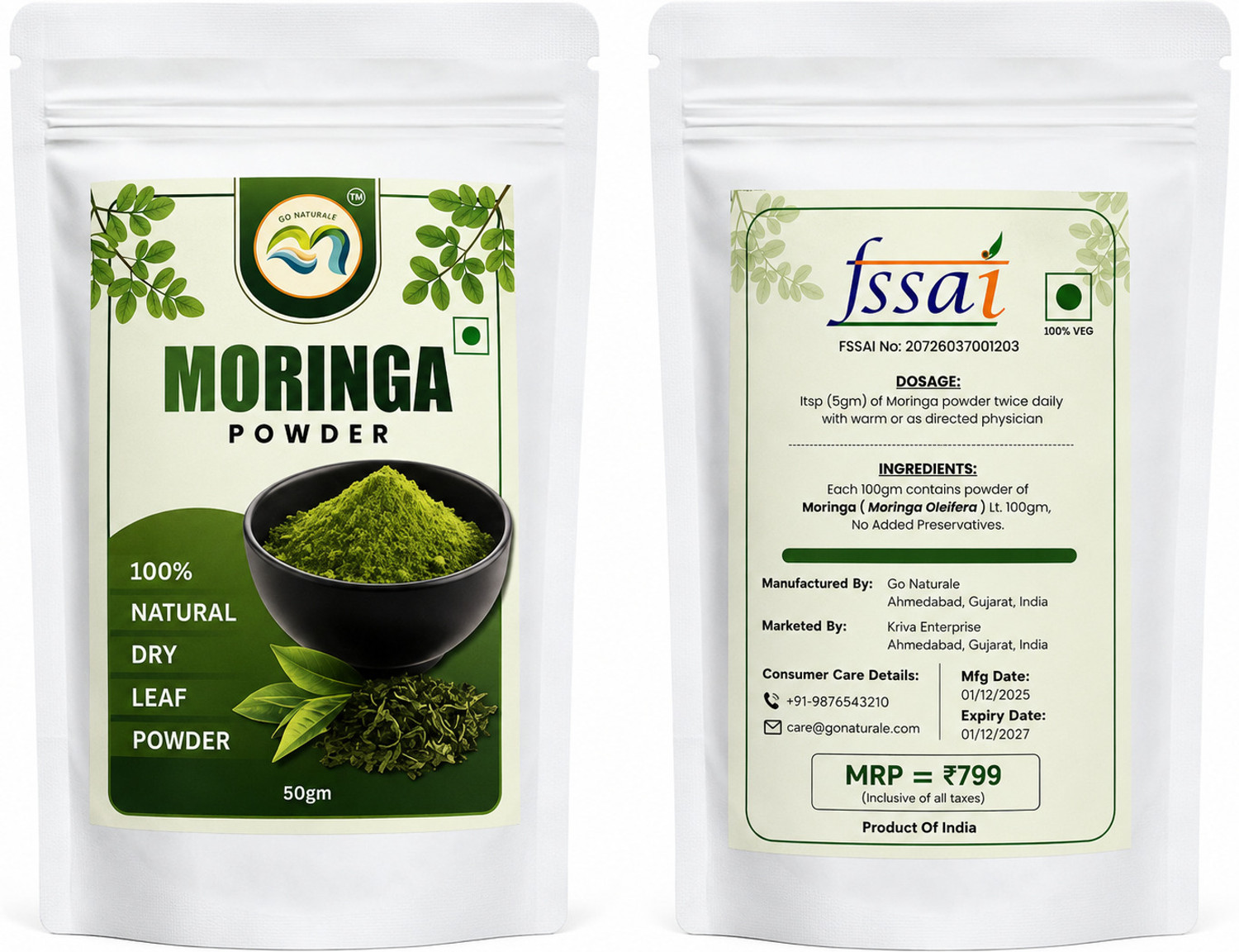 Image of GO NATURALE Organic Moringa Powder | For Weight Loss, Powerful Vitamins & Antioxidants