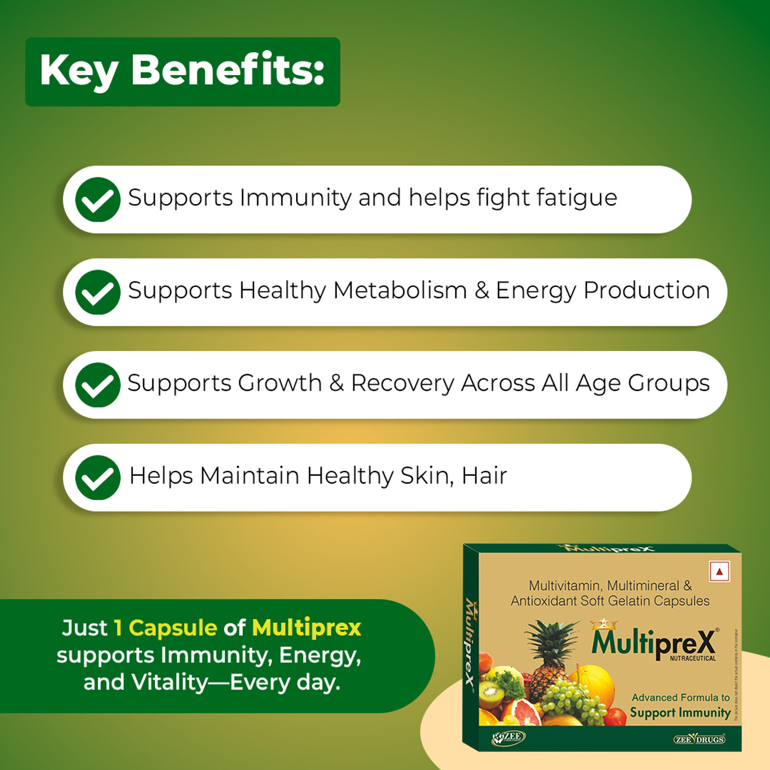 Image of Multiprex Multivitamin & Multimineral Capsules Boost Overall Wellness-Pack of 10