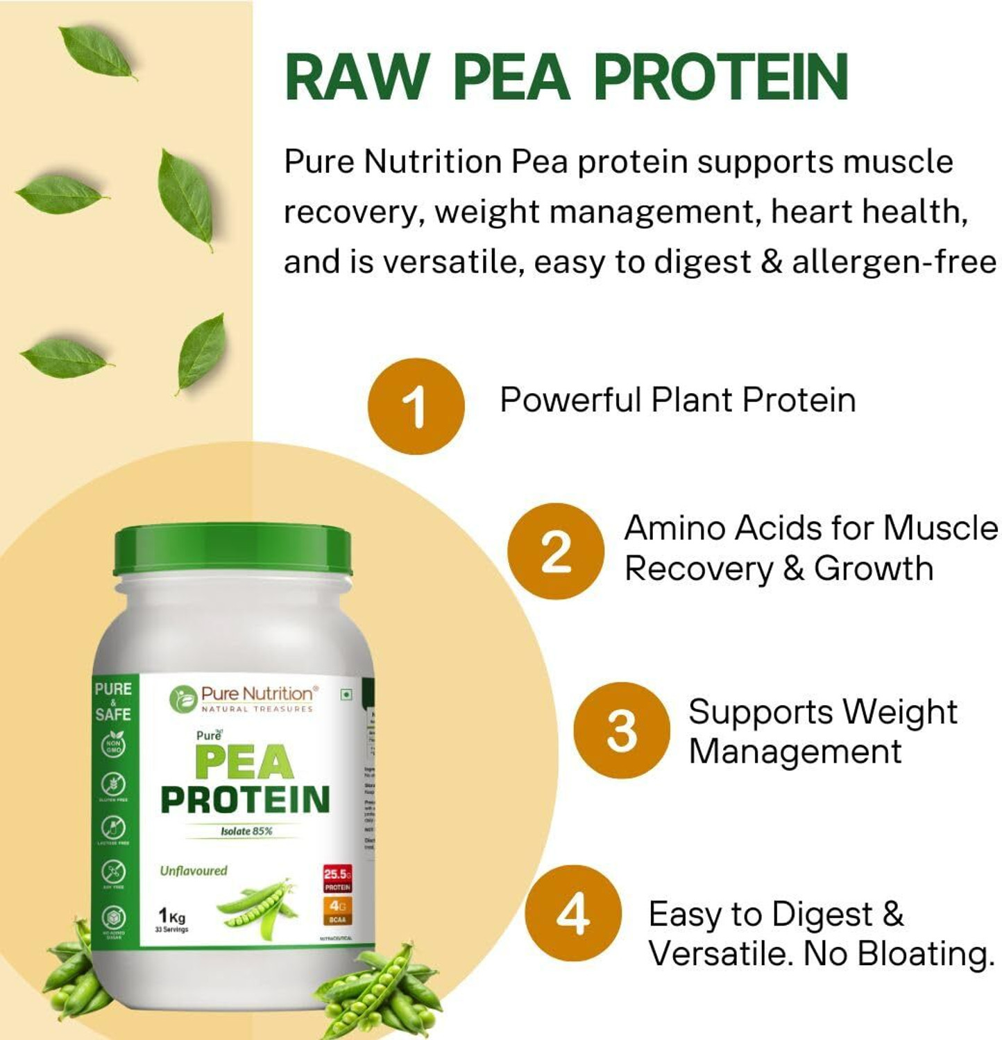 Image of Pure Nutrition Pea Protein Isolate 85% | 25.5g Protein | Vegan & Gluten-Free