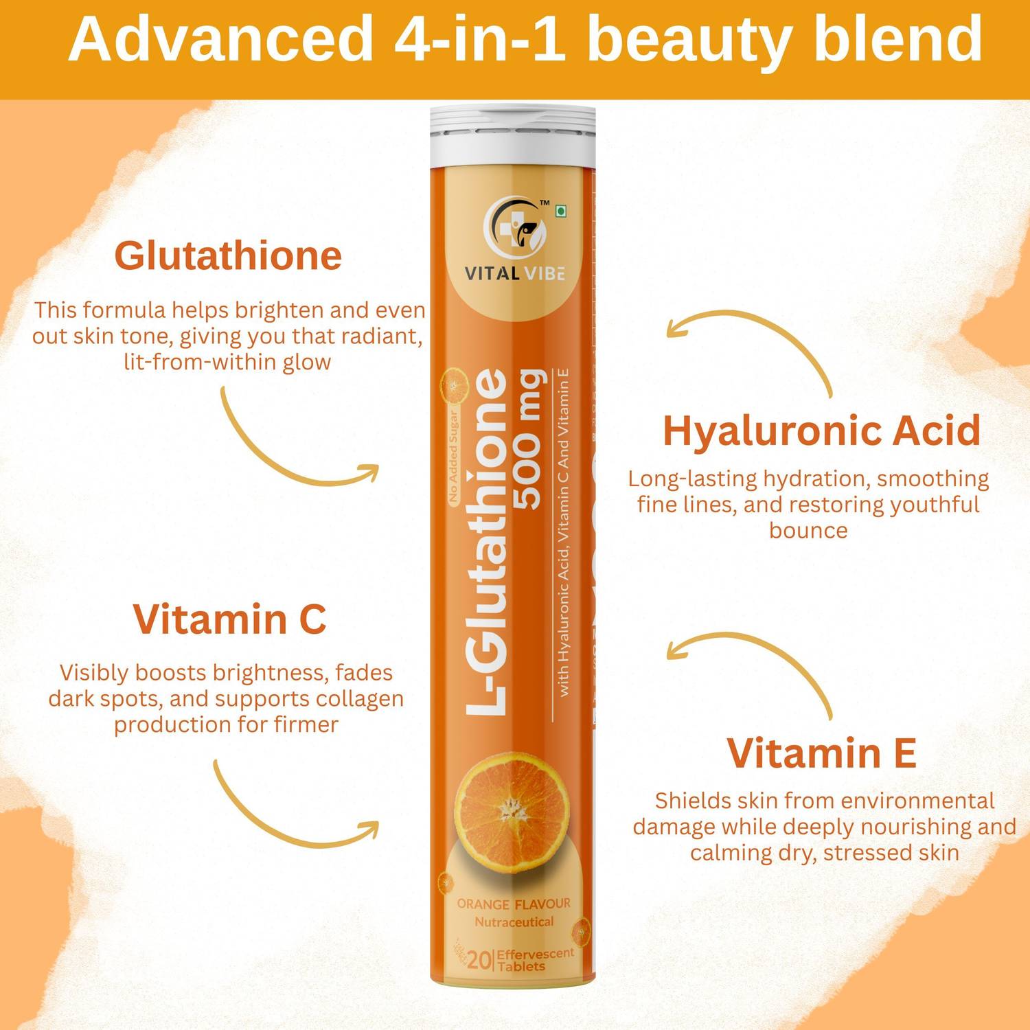 VITAL VIBE L-Glutathione Tablets with Hyaluronic Acid, | Radiant Skin &  Brightening Formula Price in India - Buy VITAL VIBE L-Glutathione Tablets  with Hyaluronic Acid,