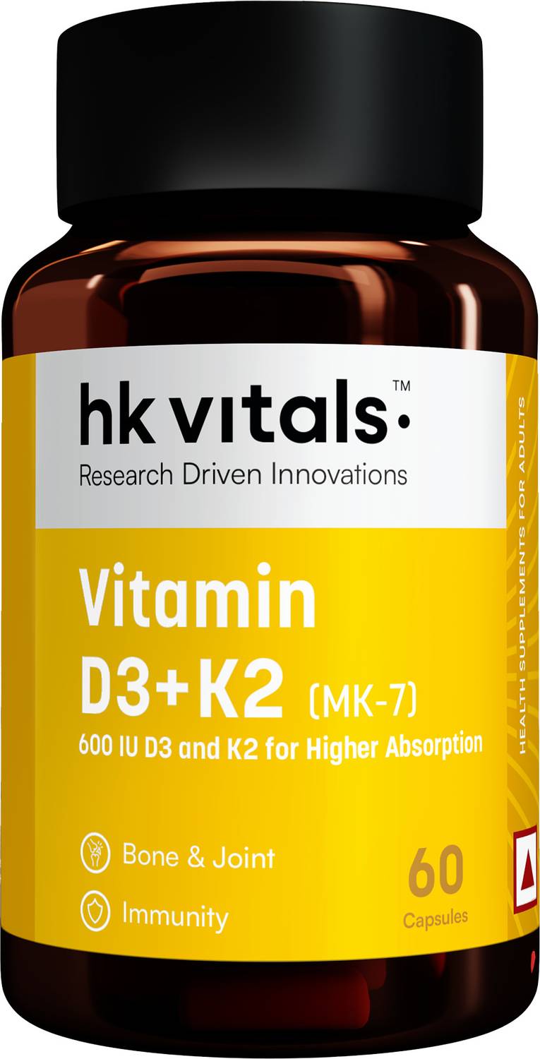 hk vitals Vitamin D3 + K2 (MK-7) 600 IU, 60 Capsules - Image 1