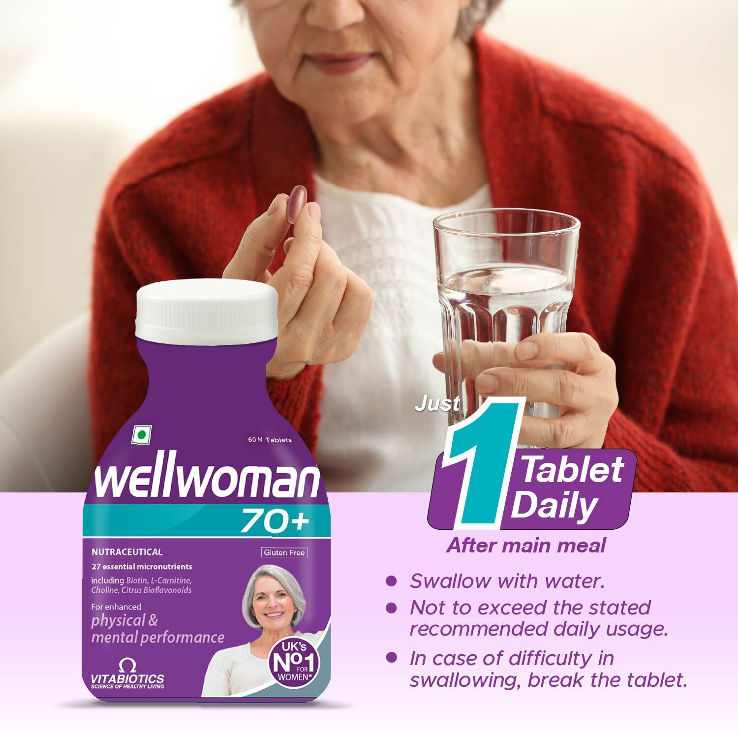 Image of Wellwoman 70+ Multivitamin for Women | Biotin, L-Carnitine, Choline | Energy & Vitality