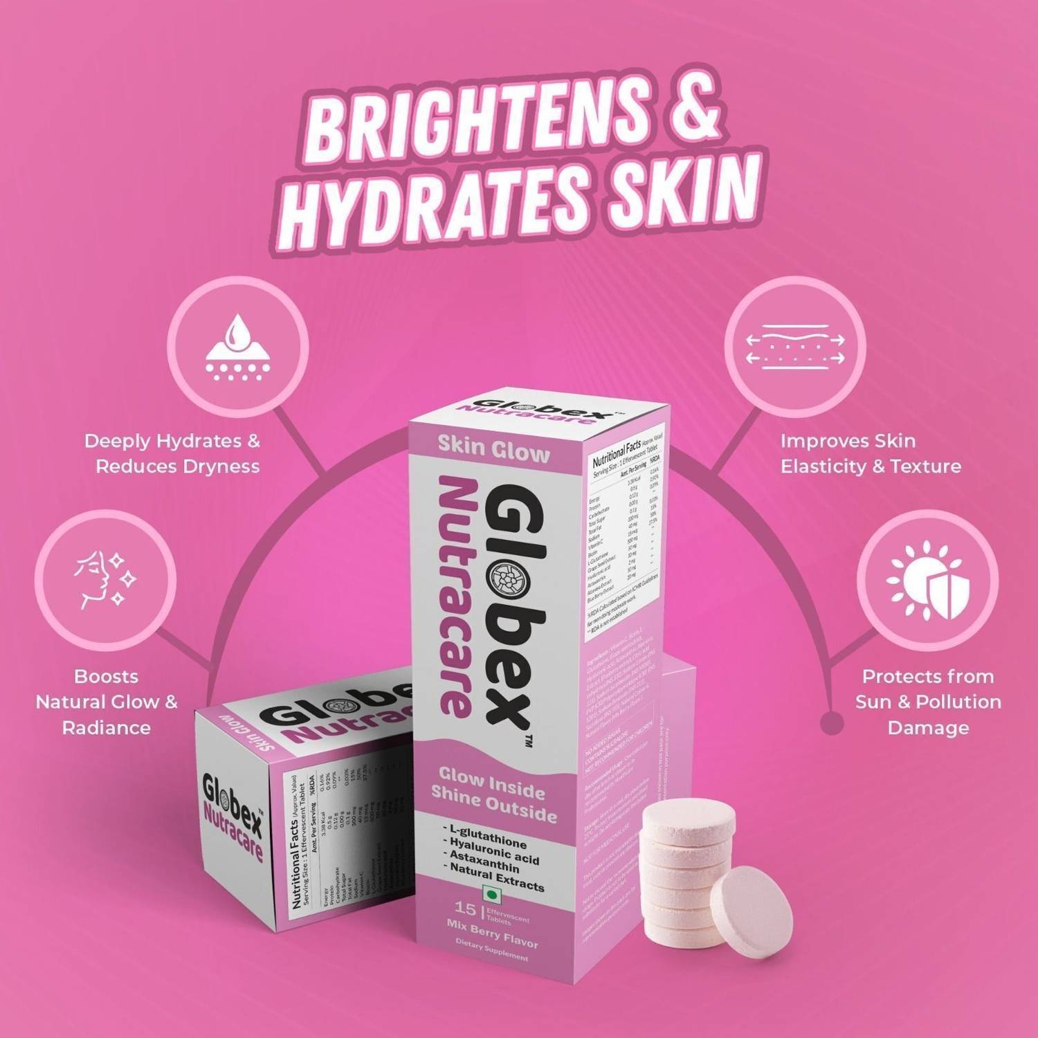 glutathione dischem Gold L-glutathione Melt Tabs 30s Globex Nutracare Skin Glow Effervescent