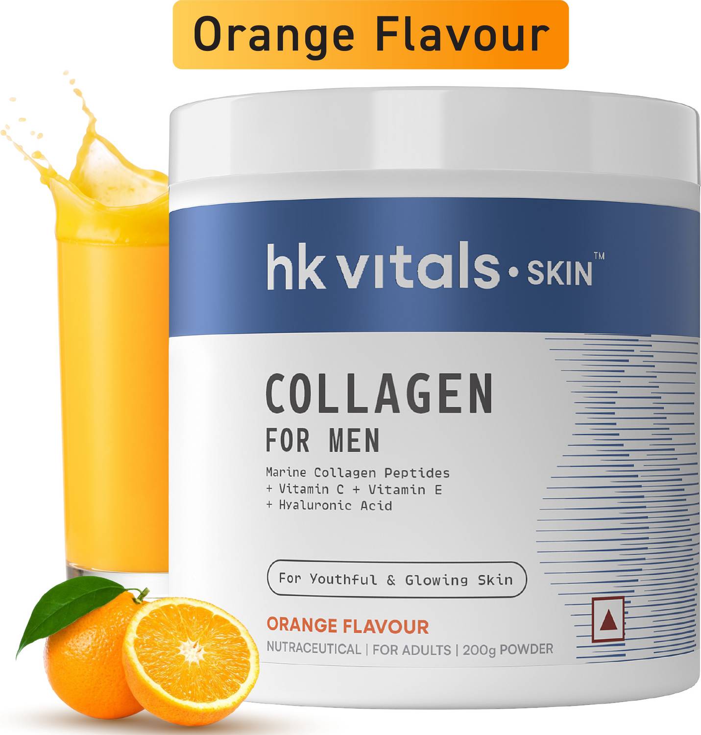 hk vitals Marine Collagen for Men Supplement with Biotin, Orange