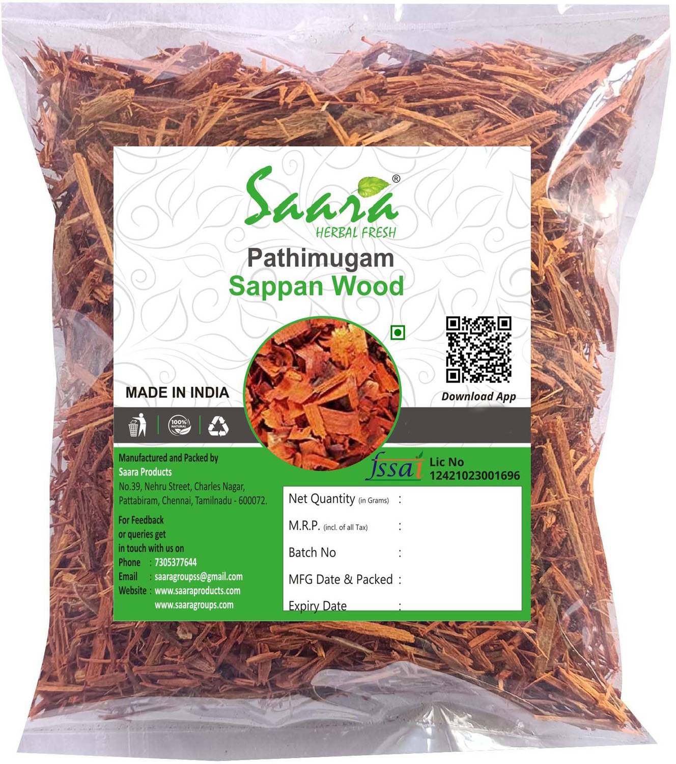 SAARA PRODUCTS Sappan Wood 100g Pathimugam Pieces - Image 1