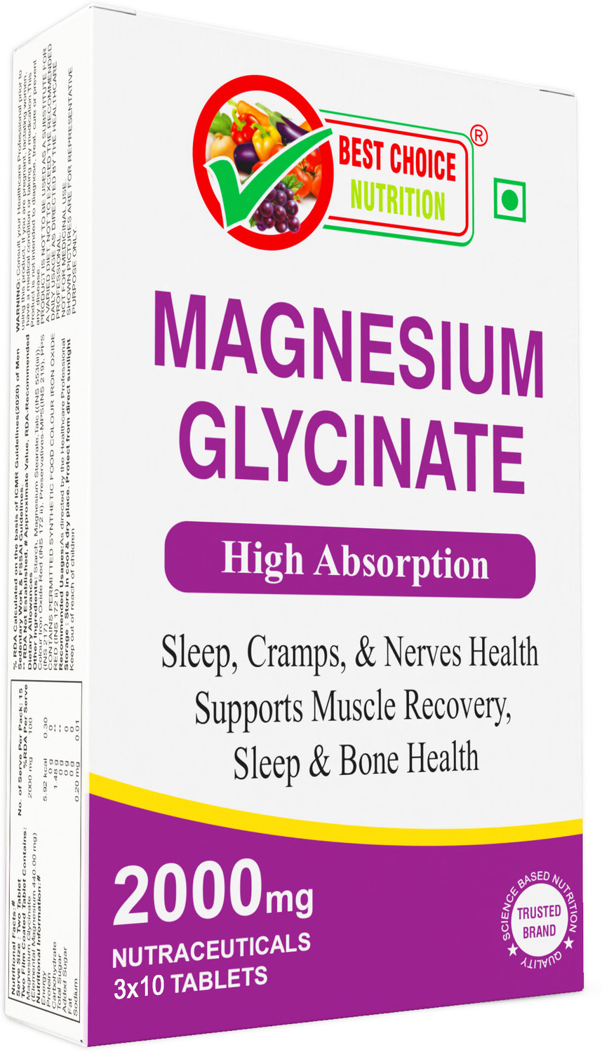 Image of BEST CHOICE NUTRITION Magnesium Glycinate Tablets For Muscle Recovery, Sleep & Nerve Health