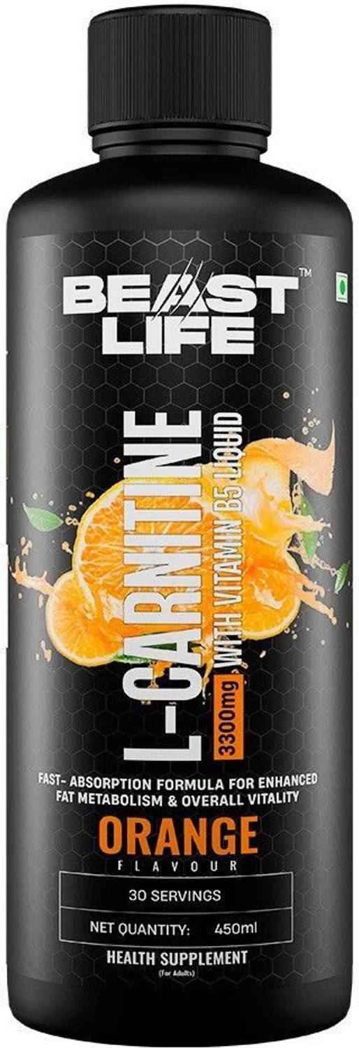 vitamin b5 l carnitine BeastLife L-Carnitine With Vitamin B5, Helps Convert Fat into Energy 3300mg  Orange Flavour Price in India